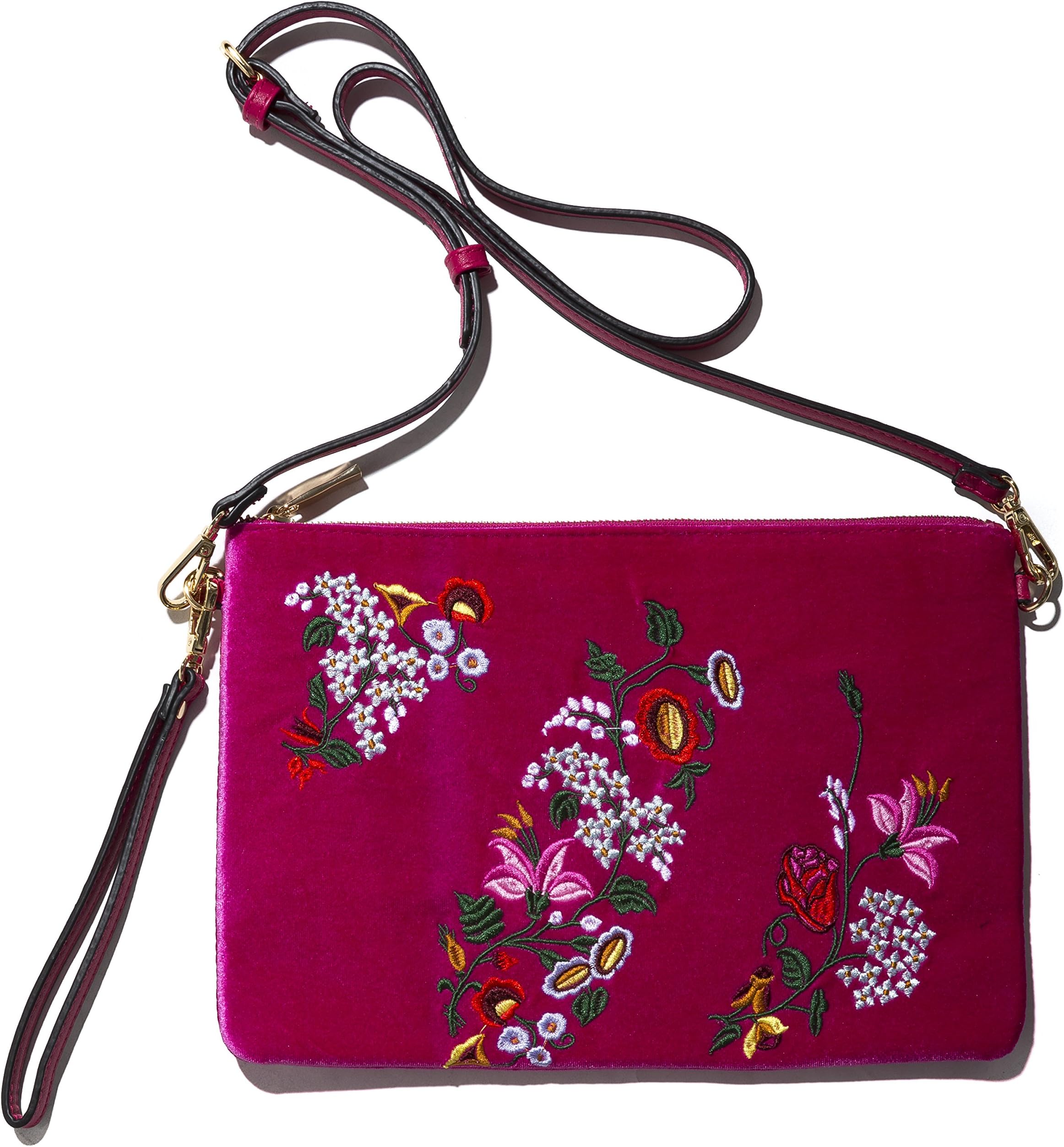 Handbag Republic Velvet Flower Embroidered Clutch Purse With Wrist Strap Wristlet Crossbody Bag For Women
