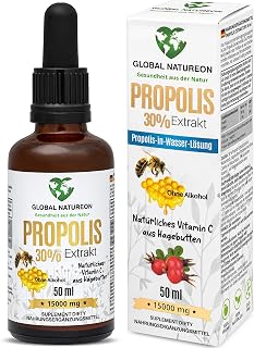 Propolis 30% Extrakt alkoholfrei 50 ml – für Kinder & Tiere geeignet | Tinktur Propolis-in-Wasser-Lösung mit natürliches Vitamin C aus Hagebutten, Polyphenolen, Flavonoiden und Bioflavonoiden