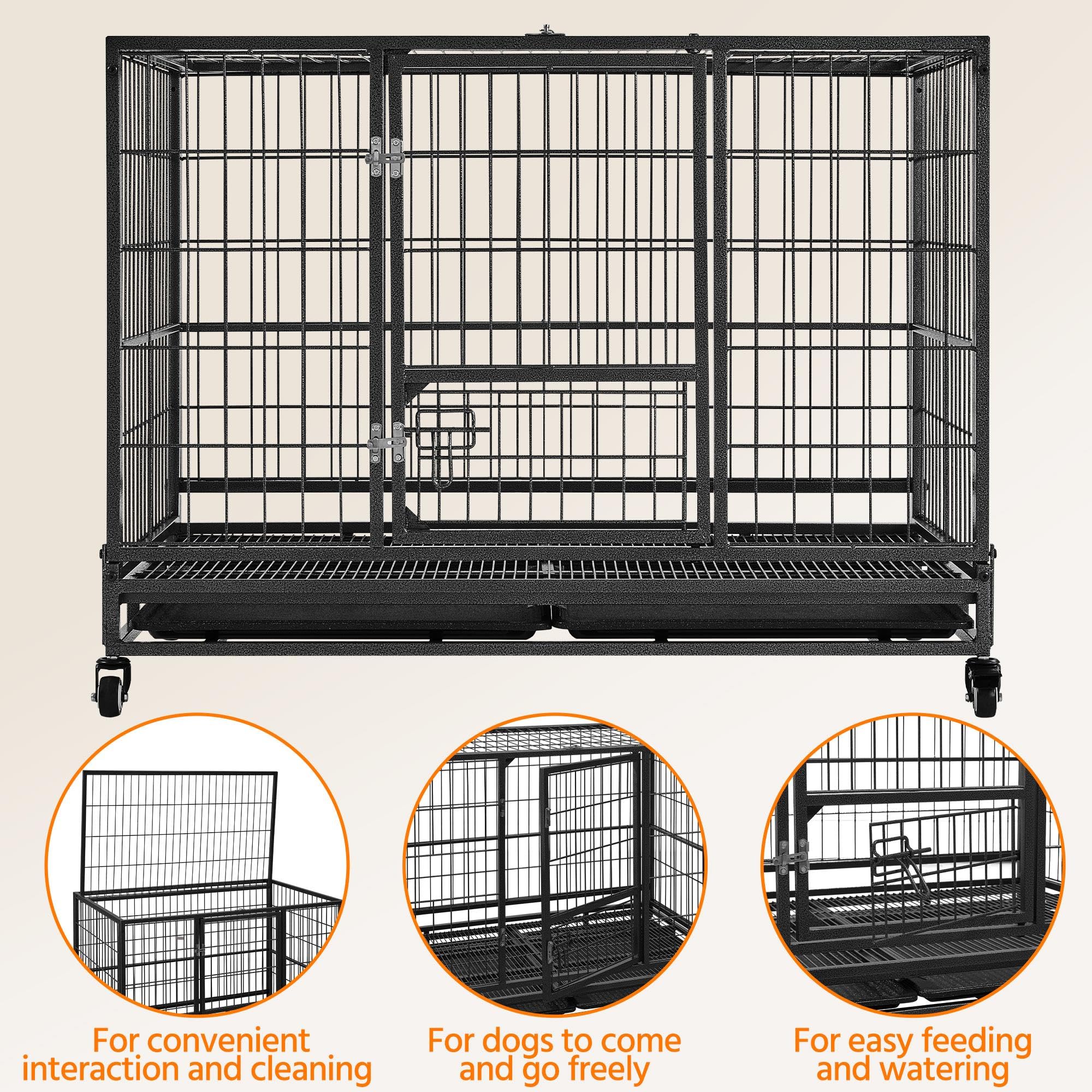 Yaheetech Gabbia per Cani Kennel Pieghevole 106 x 65 x 81 cm in Metallo Grande Tetto Apribile Medio con Ruote e Chiavistello Due Vassoi Rimovibili Sportello Nero