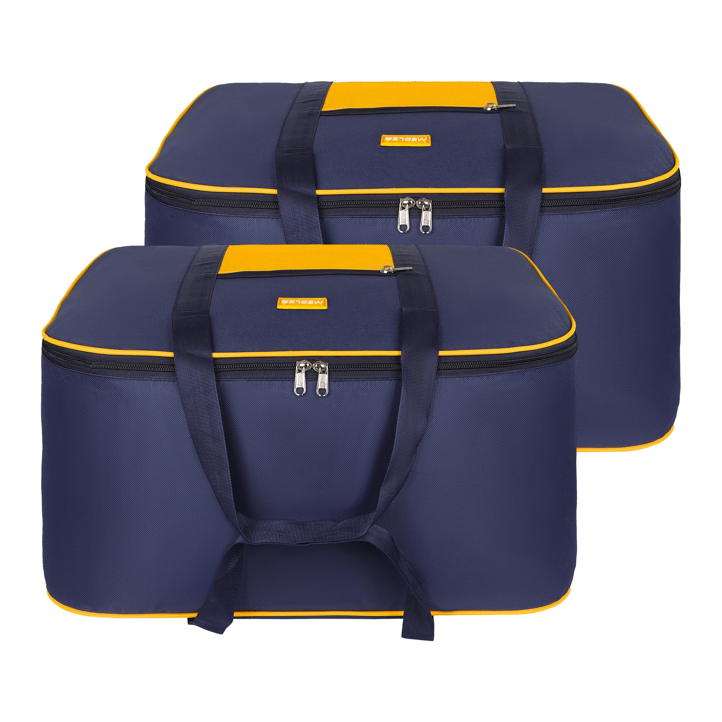 M MEDLER STG-2K 85 Liters Large Underbed Storage Bag Moisture Proof Cloth Organiser with Zippered Closure and Handle (Blue - yellow), (58x48x30cm) Rectangular- PACK OF 2