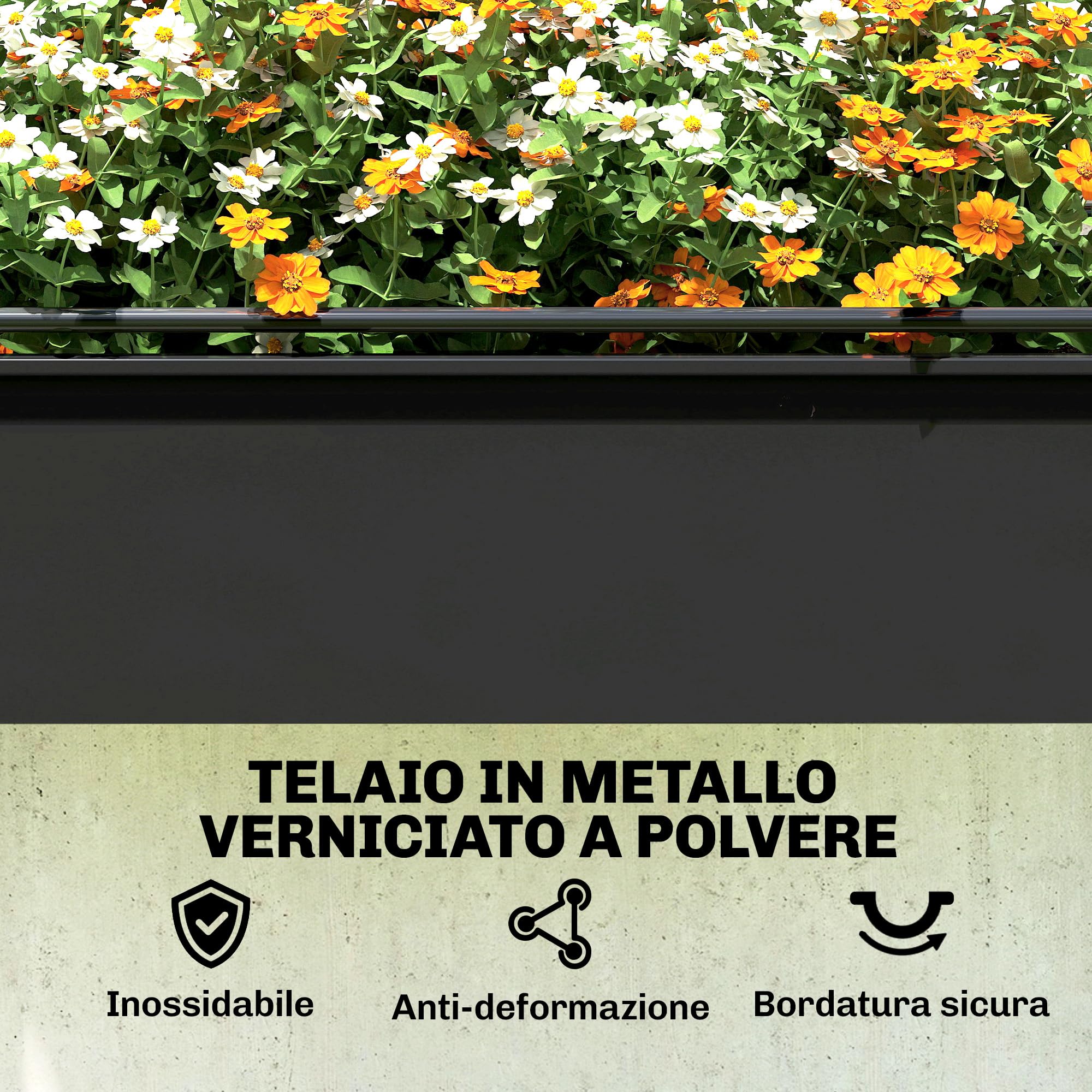 Outsunny Letto per Orto Rialzato con Serra Copertura Protezione, Fioriera da Esterno Rialzata in Metallo con Foro di Drenaggio, per Piante, Fiori, Verdure, Giardino Terrazza Balcone, Nero