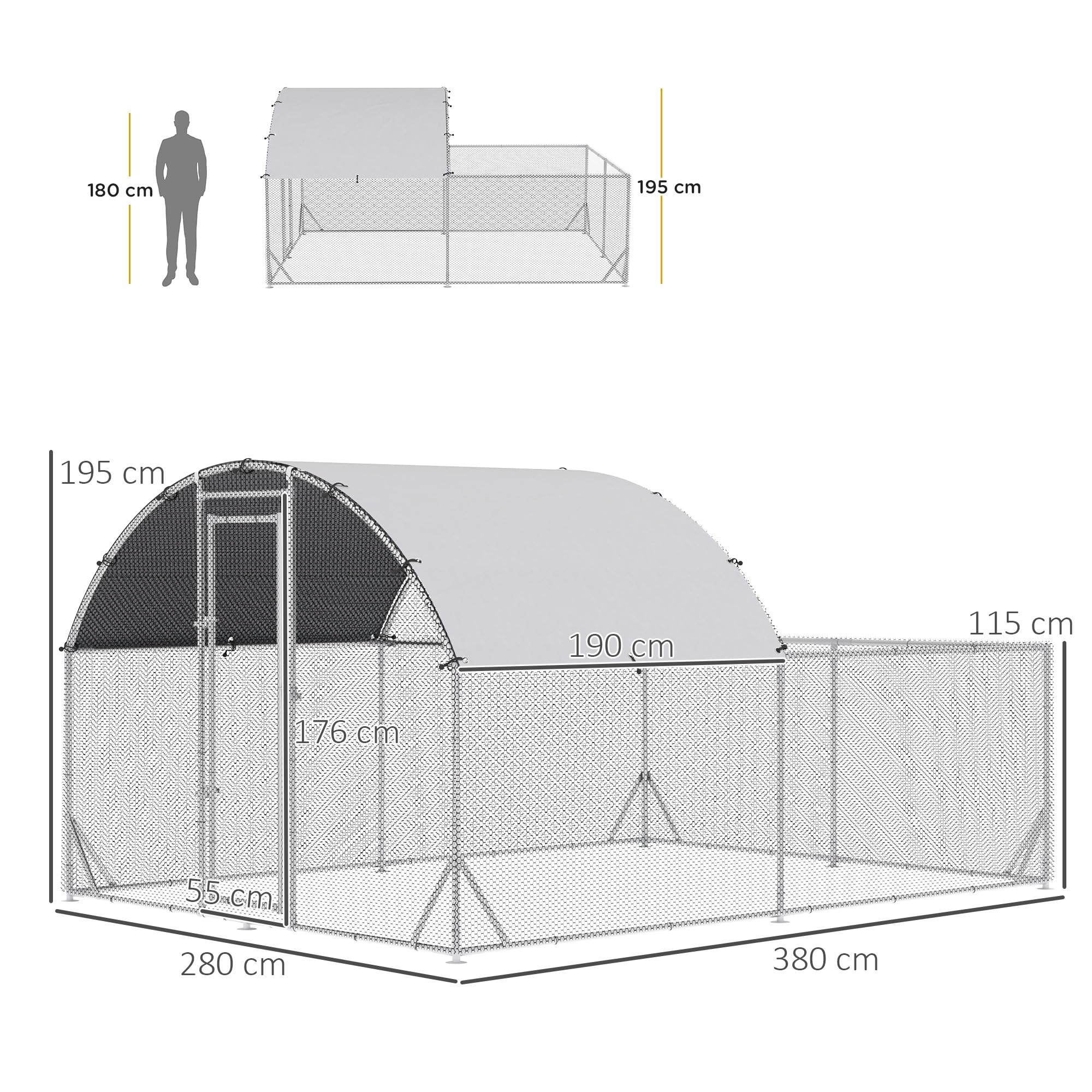 PawHut Gallinero Exterior Grande Acero Galvanizado 380x280x195 cm 2 Pisos para 10-12 Gallinas