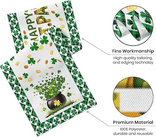 Miniatura 4 de Camino de mesa del día de San Patricio decoración de mesa de San Patricio trébol de arpillera decoración irlandesa de trébol a cuadros para cocina