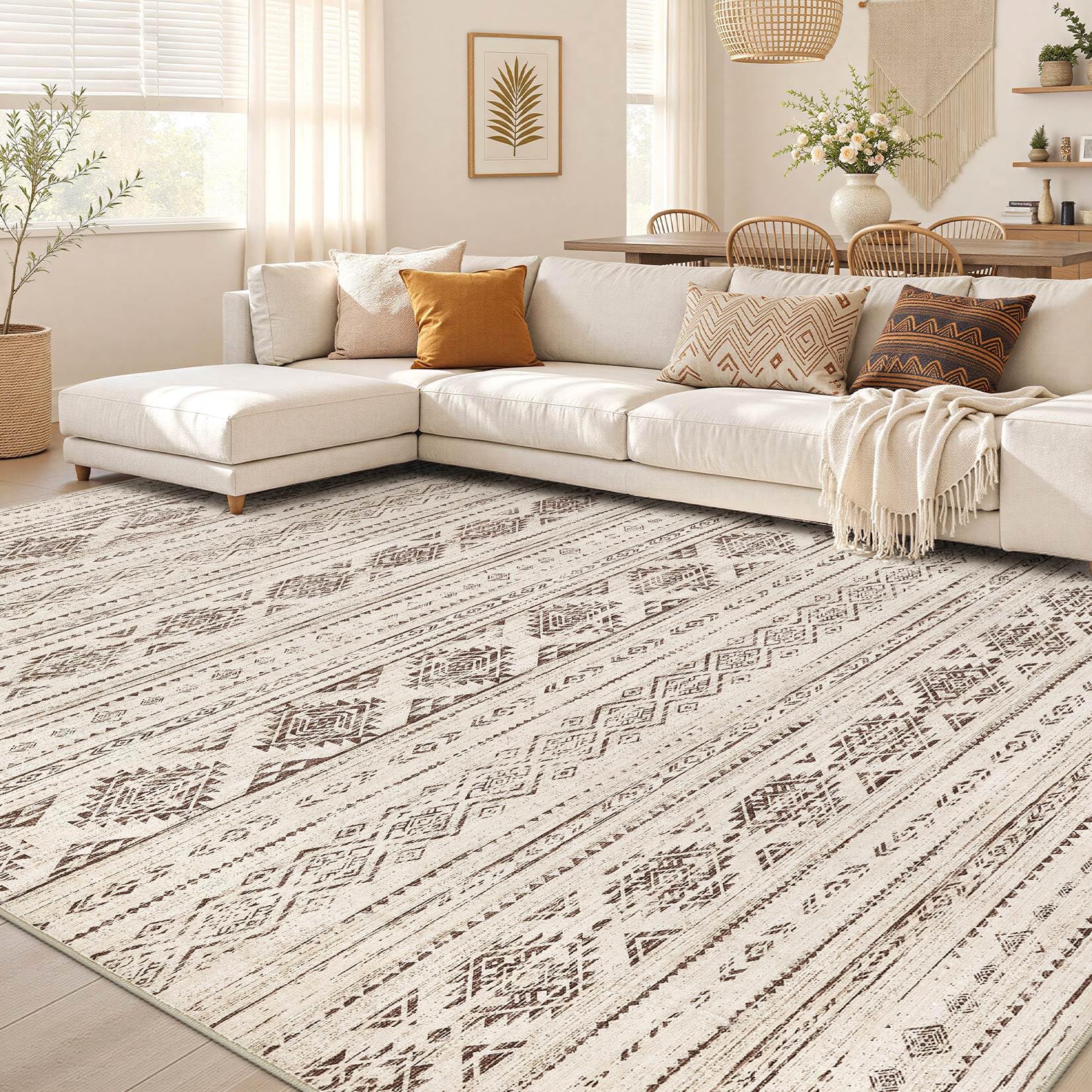 Photo 1 of Nakagishi Boho 7x9 Area Rug Living Room Rugs Machine Washable Dark Brown