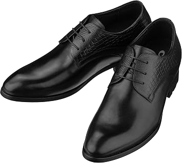 CALTO Mens Elevator Shoes 3 Inches Taller - Height Increasing Black Dress Oxfords - A329011 - Discreet Heels Insole Built-in - A329011 - Size 6 D US
