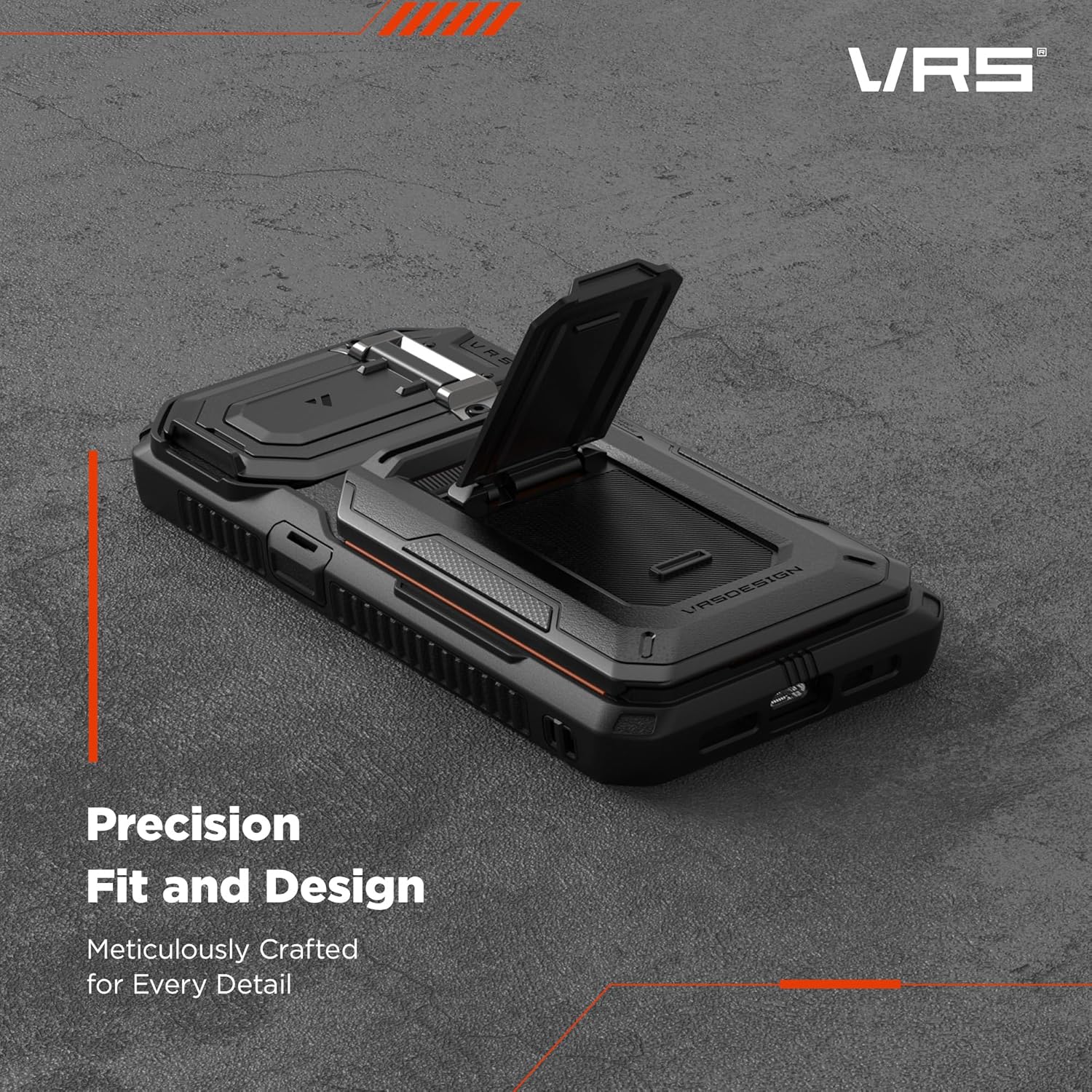 VRS DESIGN Origin Wallet Card Holder Case [3 Cards] for iPhone 15 Pro Max (2023), Rugged Semi-Automatic 3-Card Slot & Kickstand Case (Silver) - Image 8