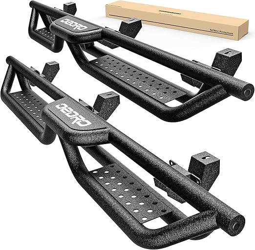 Running Boards Compatible with 2018-2025 Jeep Wrangler JL 4 Doors, 6" Two-Stairs Side Step Rails Coated Black Carbon Steel Nerf Bars