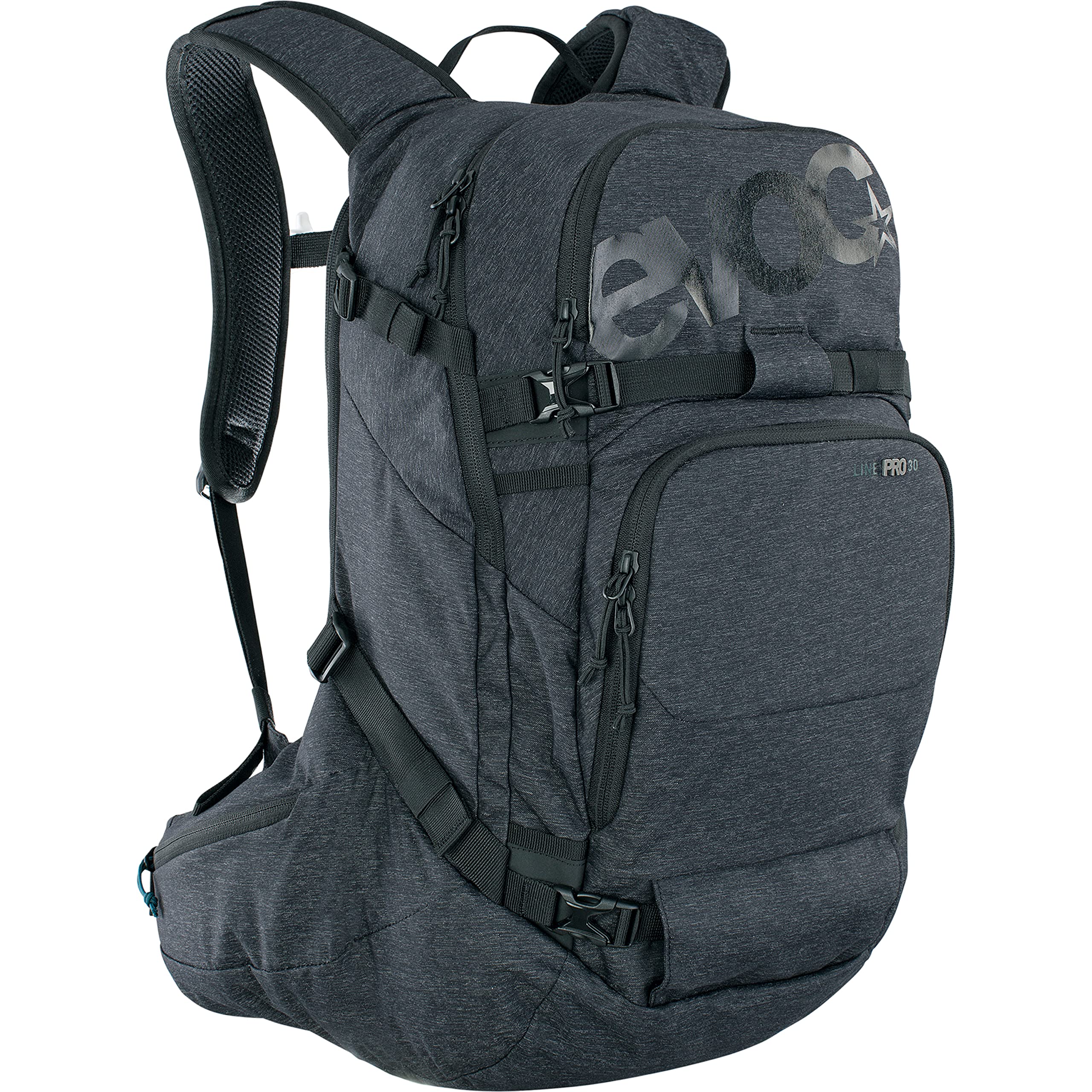 EVOC LINE PRO 30 Touren-Rucksack (LITESHIELD PLUS Protection, Boddy Hugging, Ski-Halterung, Snowboard-Halterung, Trinkflaschenfach, isolierter Schultergurt, Quick Back Access, Lawinenfach), Schwarz