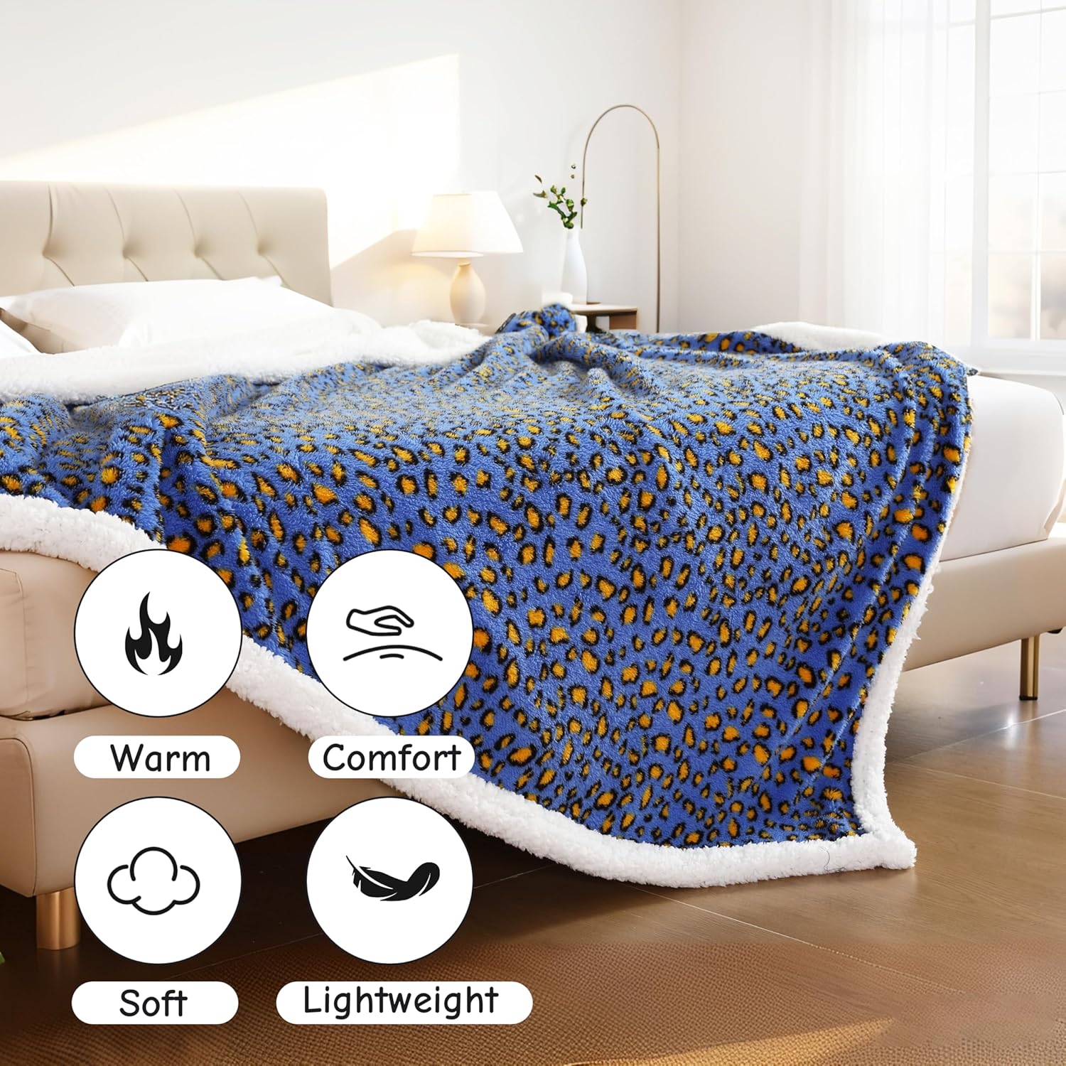 Electric Heated Blanket Full Size 72"x84", Ultra-Soft Plush with Overheat Protection, 9 Adjustable Heat Settings & 10-Hour Auto-Off Timer, Fast Heating for Winter Comfort, Blue Yellow Leopard Print - Image 7