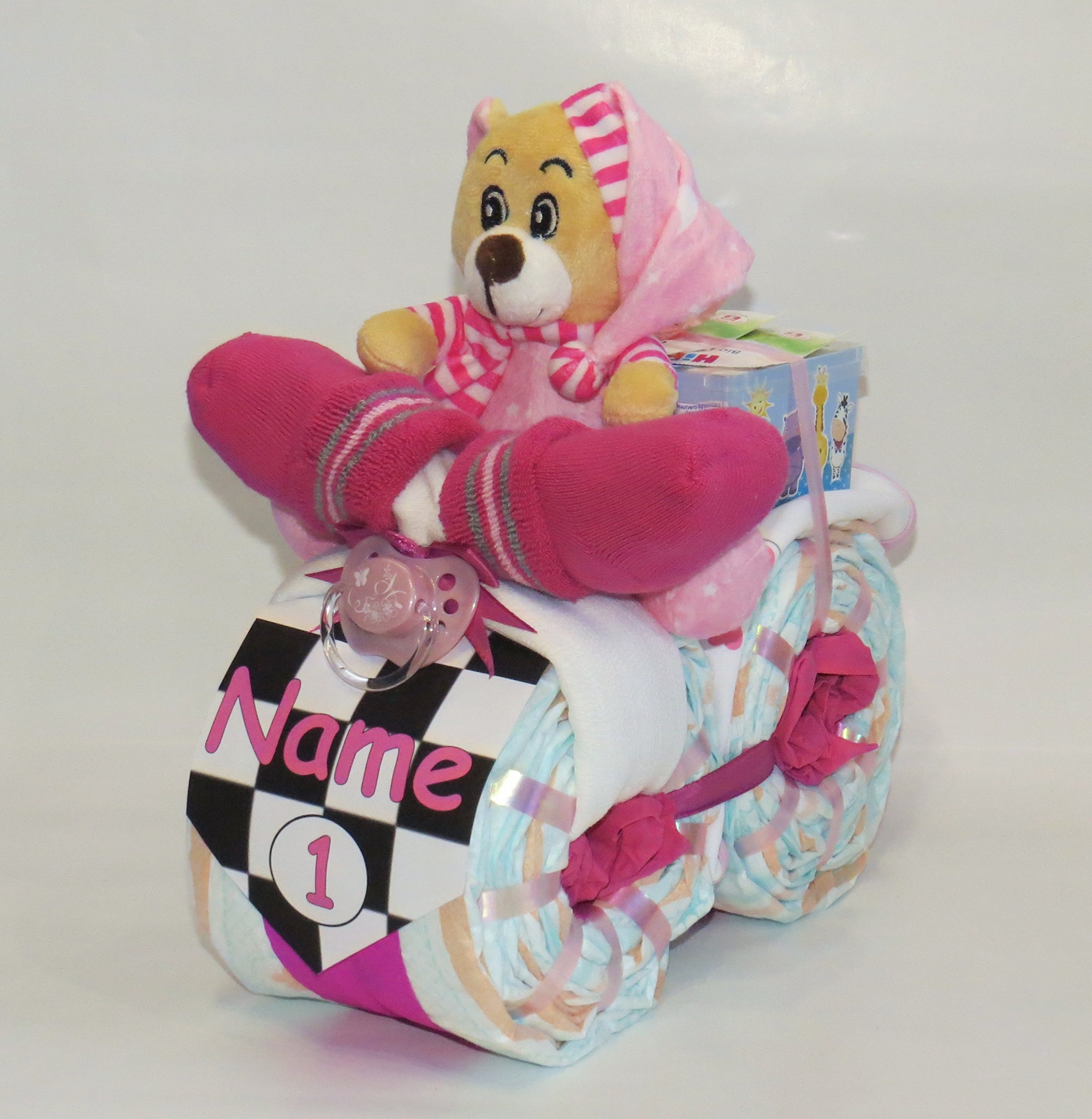 Windeltorte | Windelmotorrad Rallye rosa | Windelgeschenk Mädchen