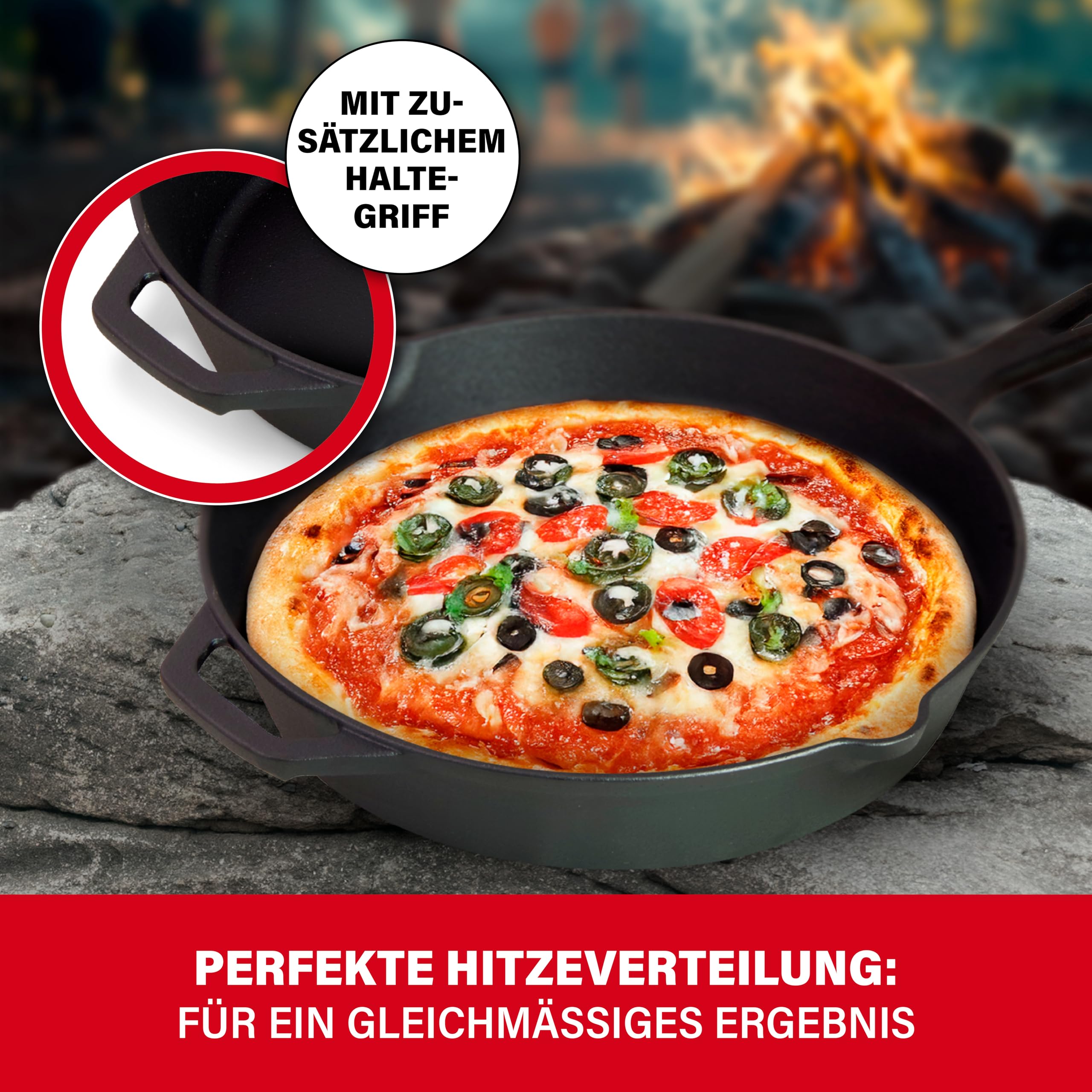 BBQBOSS Padella in ghisa 28 cm [2,8 litri] padella in ferro – cast iron pan – frying pan – induzione – padella in ghisa – per barbecue a gas – per barbecue a carbone