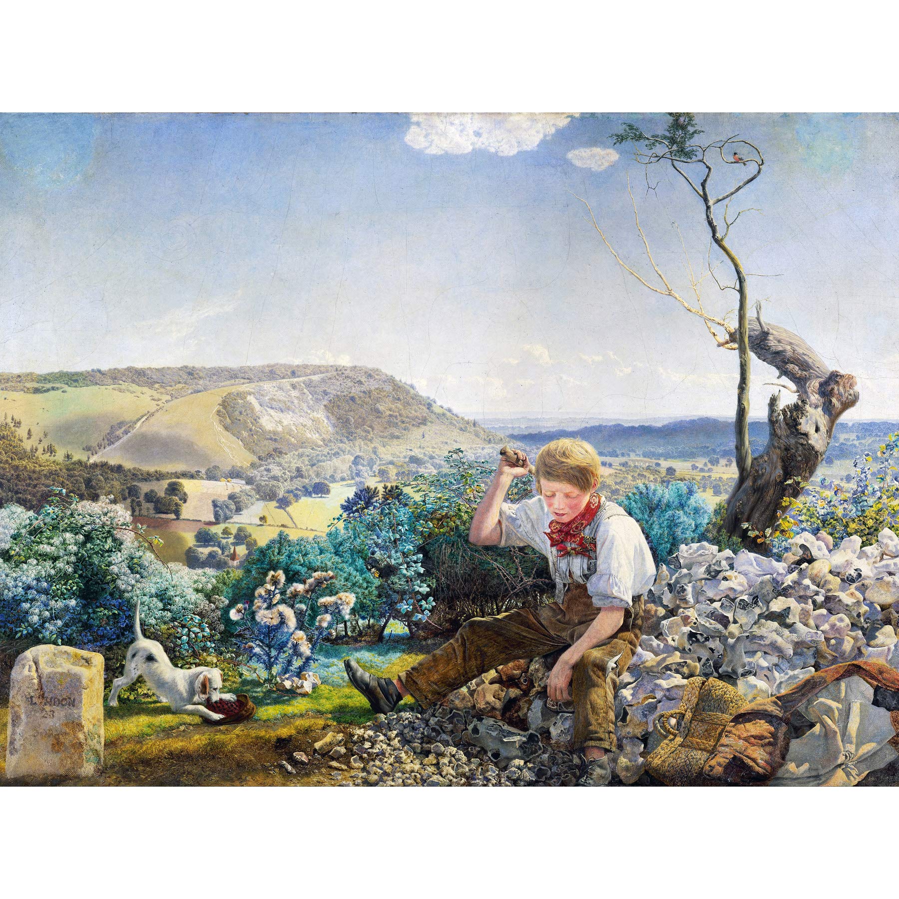Artery8 Brett Stonebreaker Landscape Boy Dog Painting Premium Wall Art Canvas Print 18X24 Inch