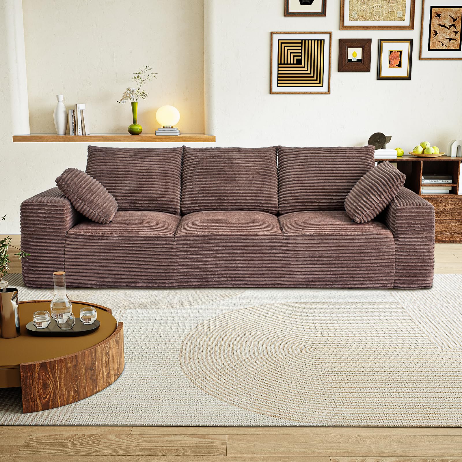 Modular Sectional Sofa, Cloud Couch, Corduroy Fluffy Couch, Sectional Couches for Living Room (Missing Back Cushions)