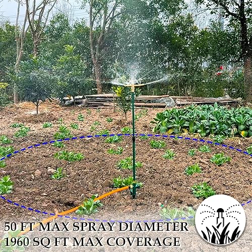 Miniatura 7 de Paquete de 2 aspersores de jardín de 3 brazos, rociadores de agua de jardín de rotación de 360 grados, aspersor de césped de gran altura, sistema de