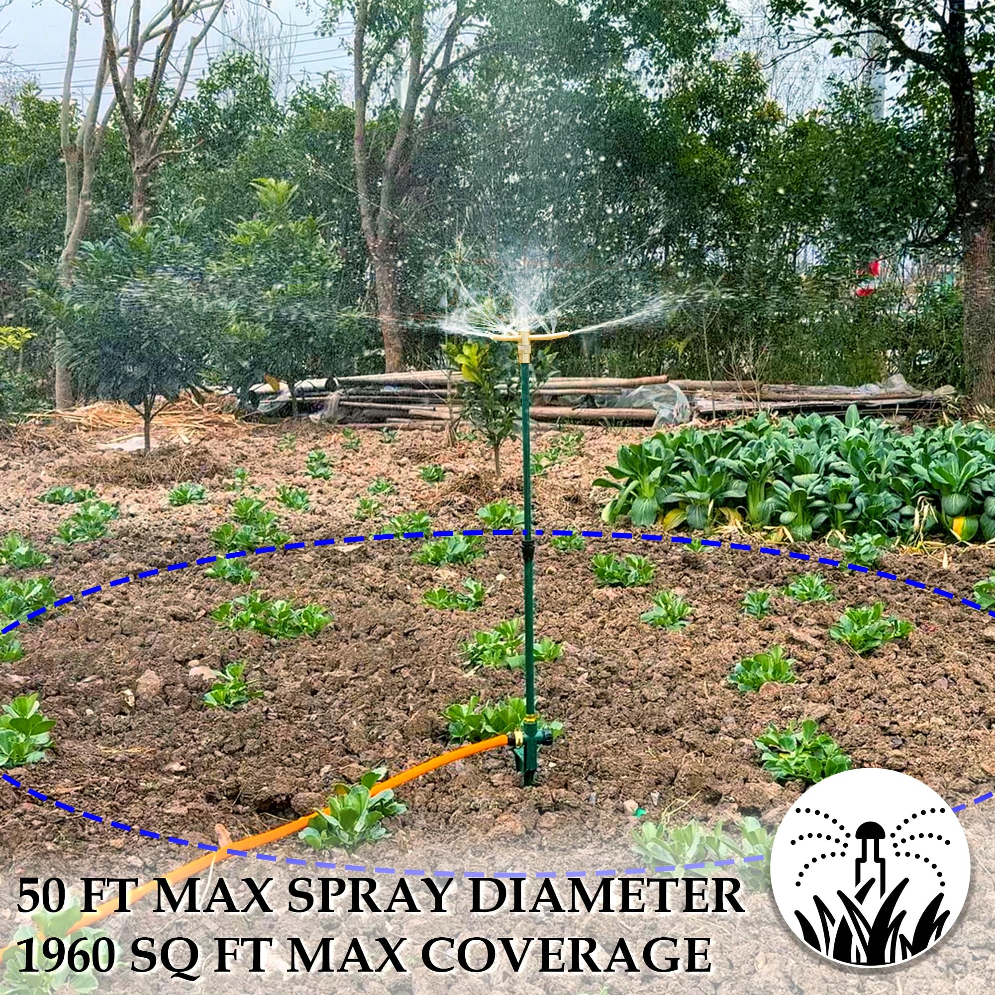 Aspersor de jardín de 3 brazos, aspersor de agua de jardín de rotación de 360 grados, aspersor de césped de gran altura, sistema de riego de césped
