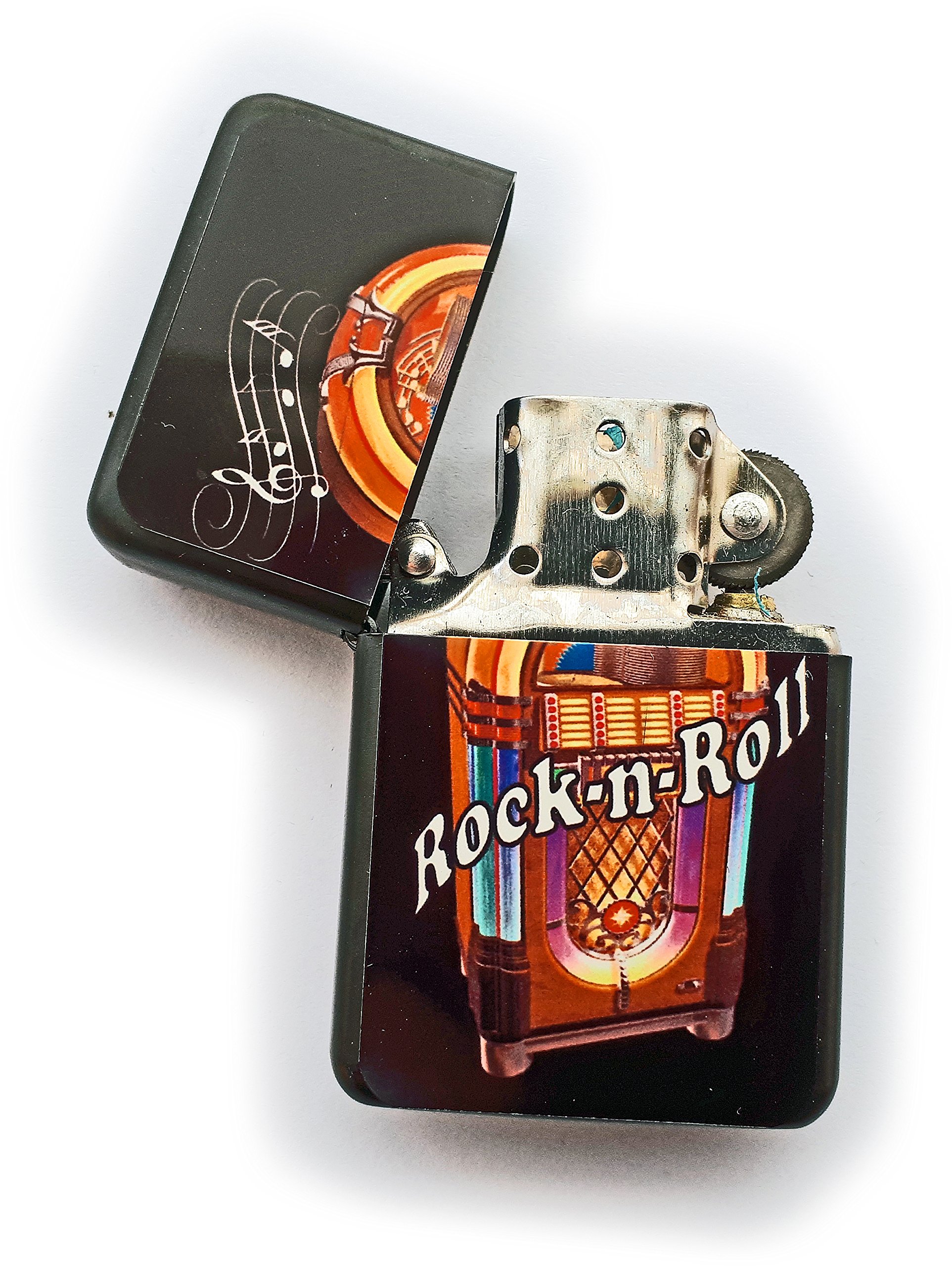 Stoneys Badges Black Rock And Roll Juke Box Petrol Lighter In Pouch 1950'S Style