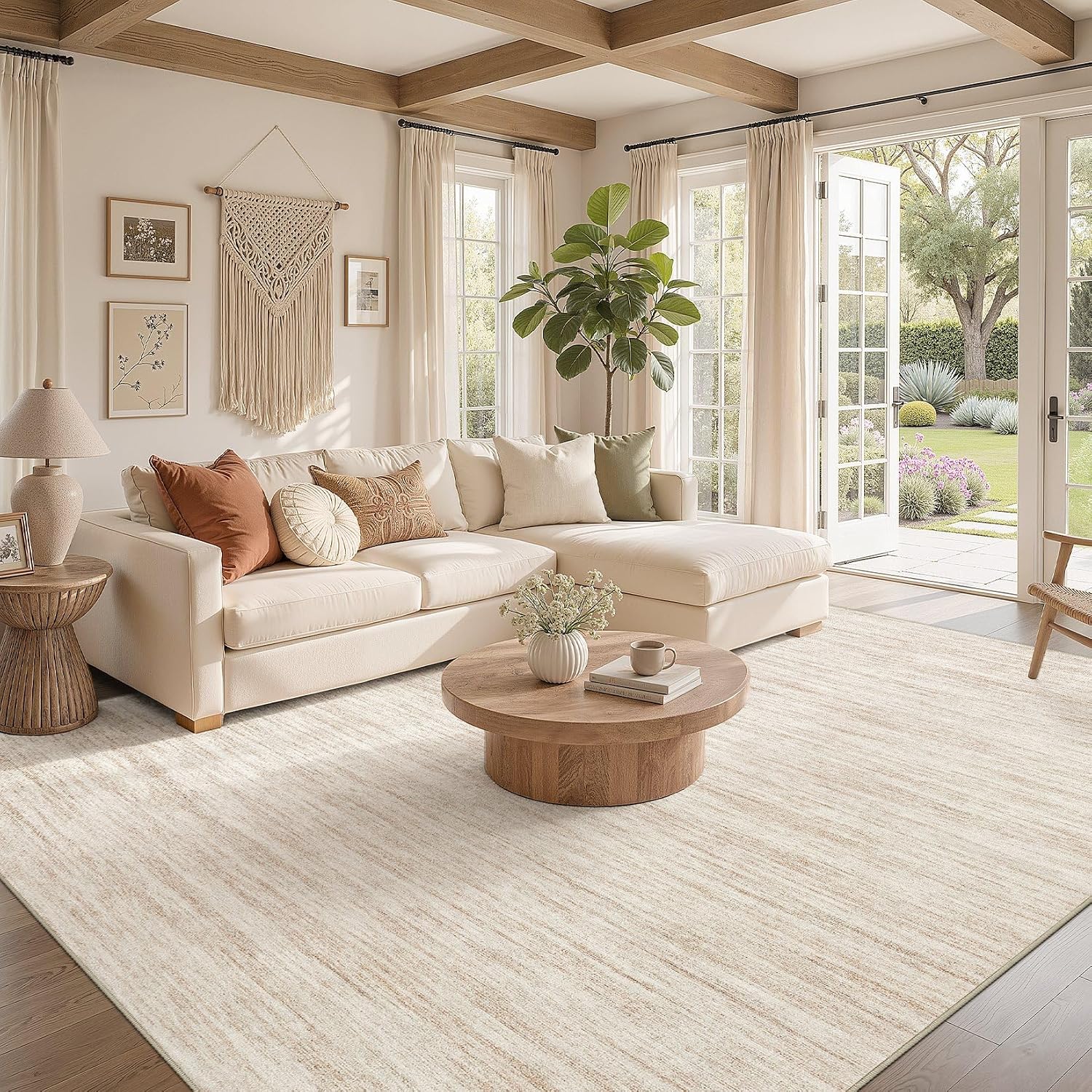 Nakagishi Boho 9x12 Area Rug Living Room Rugs Machine Washable Beige image 2