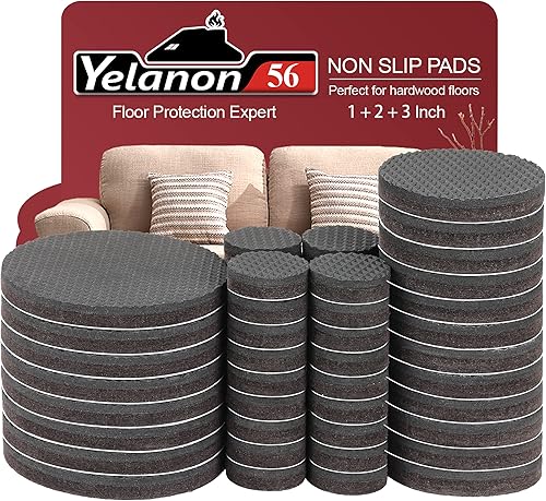Yelanon Almohadillas antideslizantes para muebles, 56 unidades (1+2+3 pulgadas), antideslizantes para patas de muebles, patas de goma autoadhesivas,