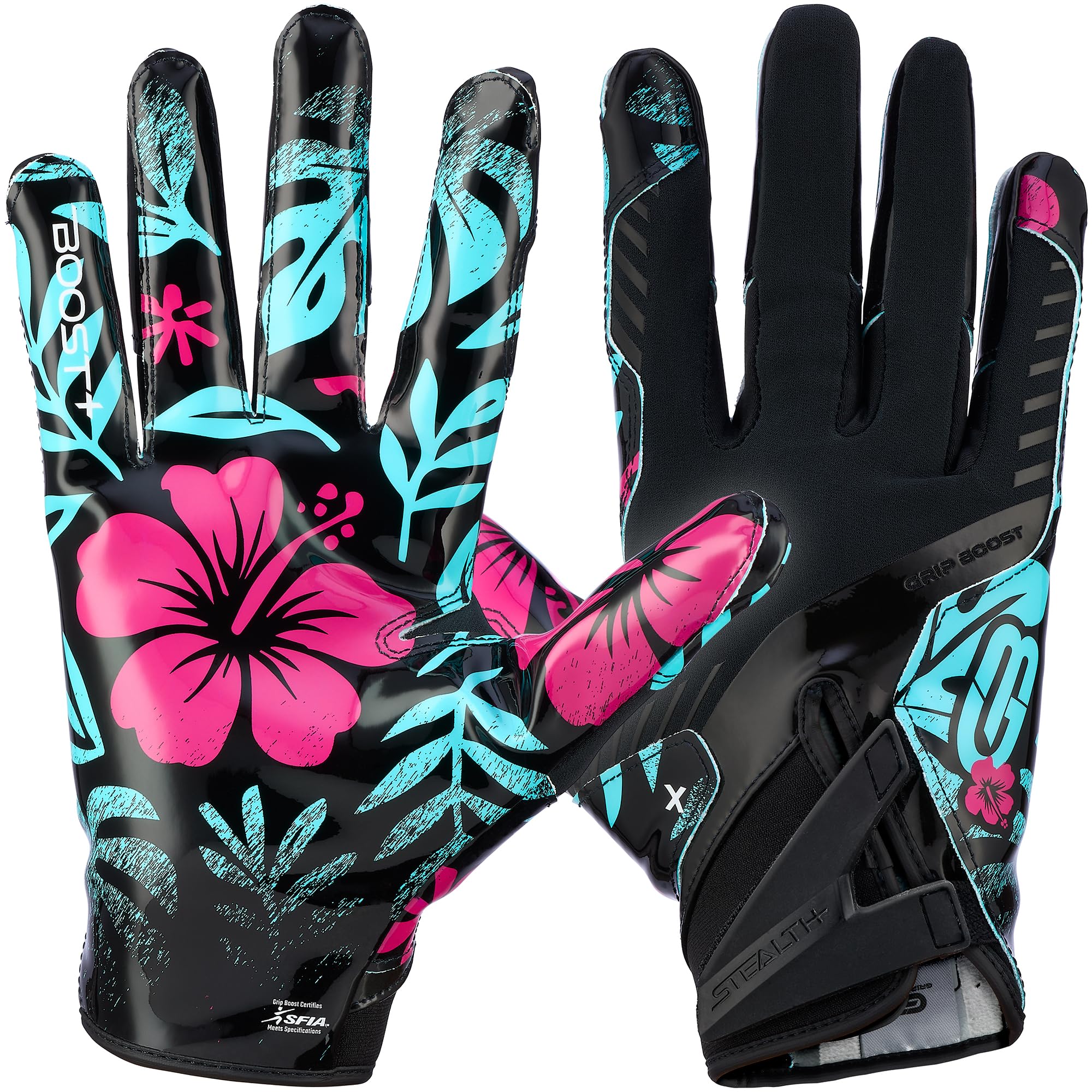 Grip Boost Football Gloves - Solid Stealth 6.0 Boost Plus Sticky Technology - Adult and Youth Football Gloves for Wide Receiver - Men's and Boys Sizes
