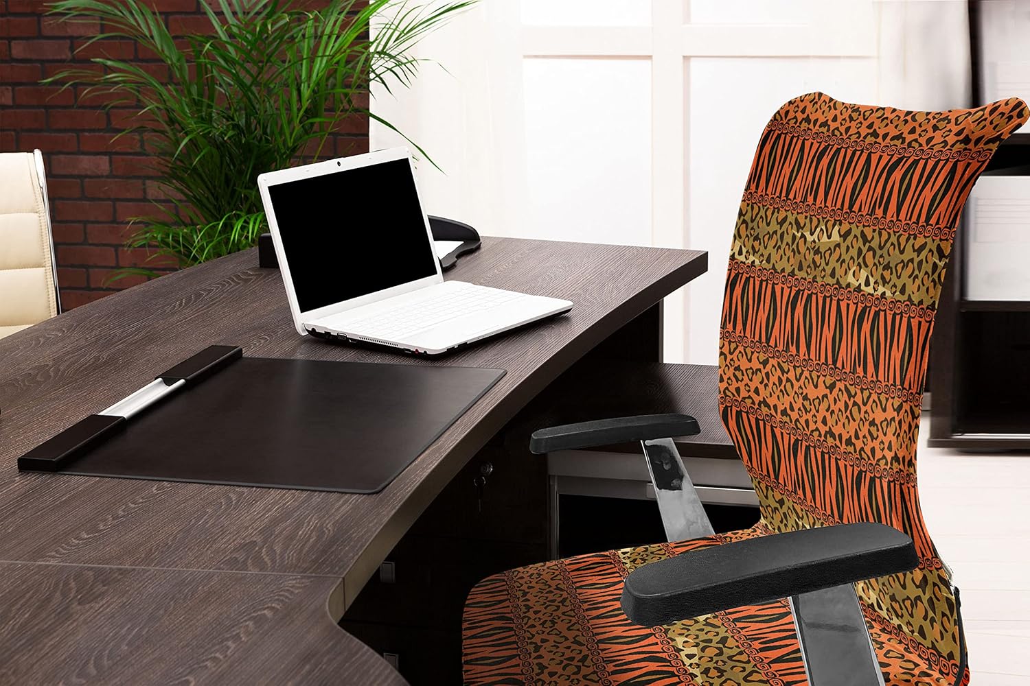 Ambesonne African Office Chair Cover, Leopard and Cheetah Skin Savannah Pattern Savannah Fauna Timeless Art, Stretchable Decorative Universal Size High Back Printed Slipcover, Orange Amber