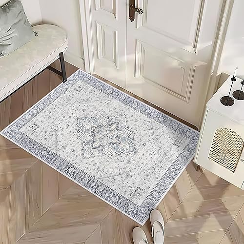 Vista 58 de Alfombra moderna de estilo bohemio para sala de estar, lavable, desgastada, con patrón de medallón de damasco, para sala de estar, hogar, oficina