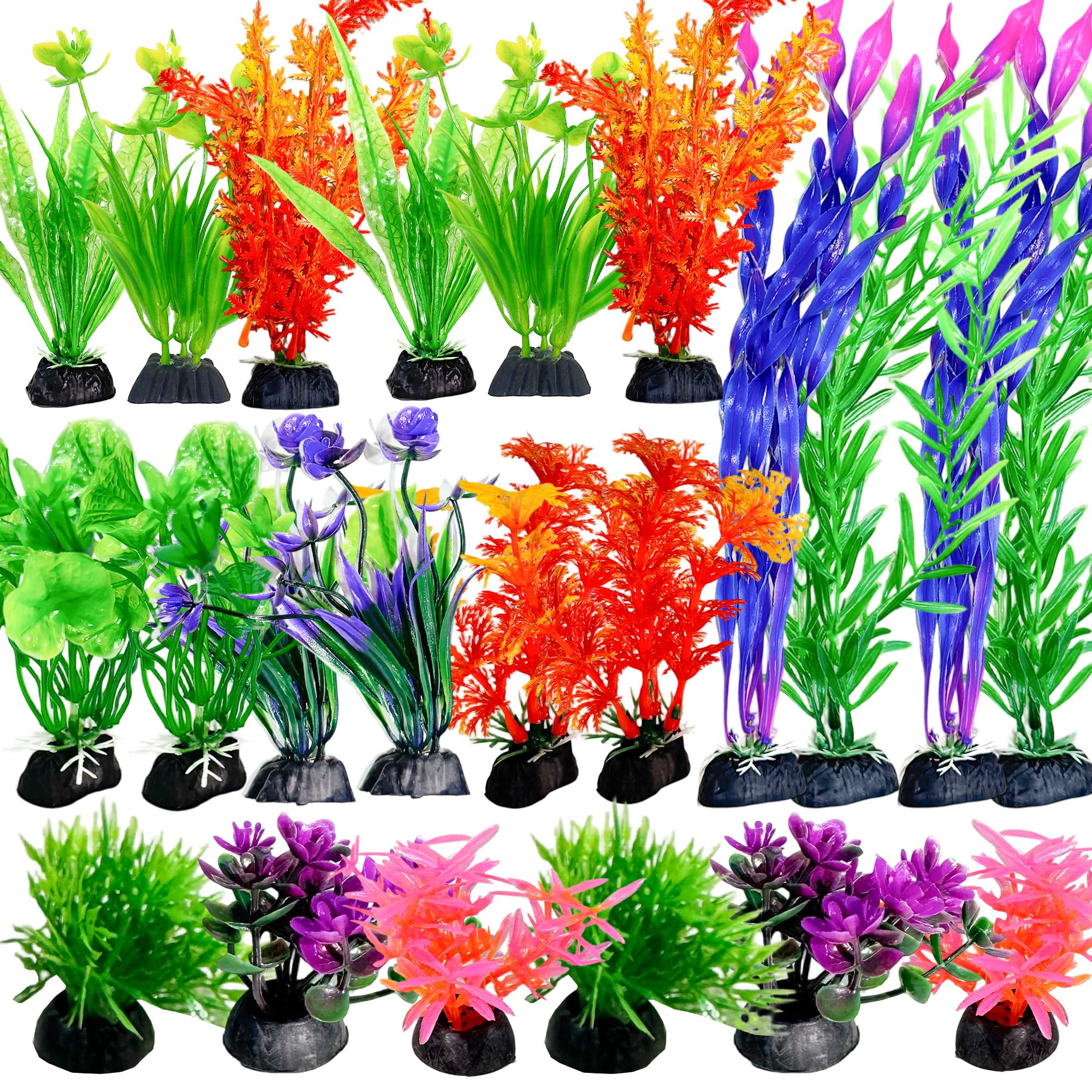 YYwwLX 22 Pcs Aquarium Decorations Plants, Colorful Fish Tank Plants Artificial, Small to Large Aquarium Decor Plants Fish Tank Decorations for Aquariums