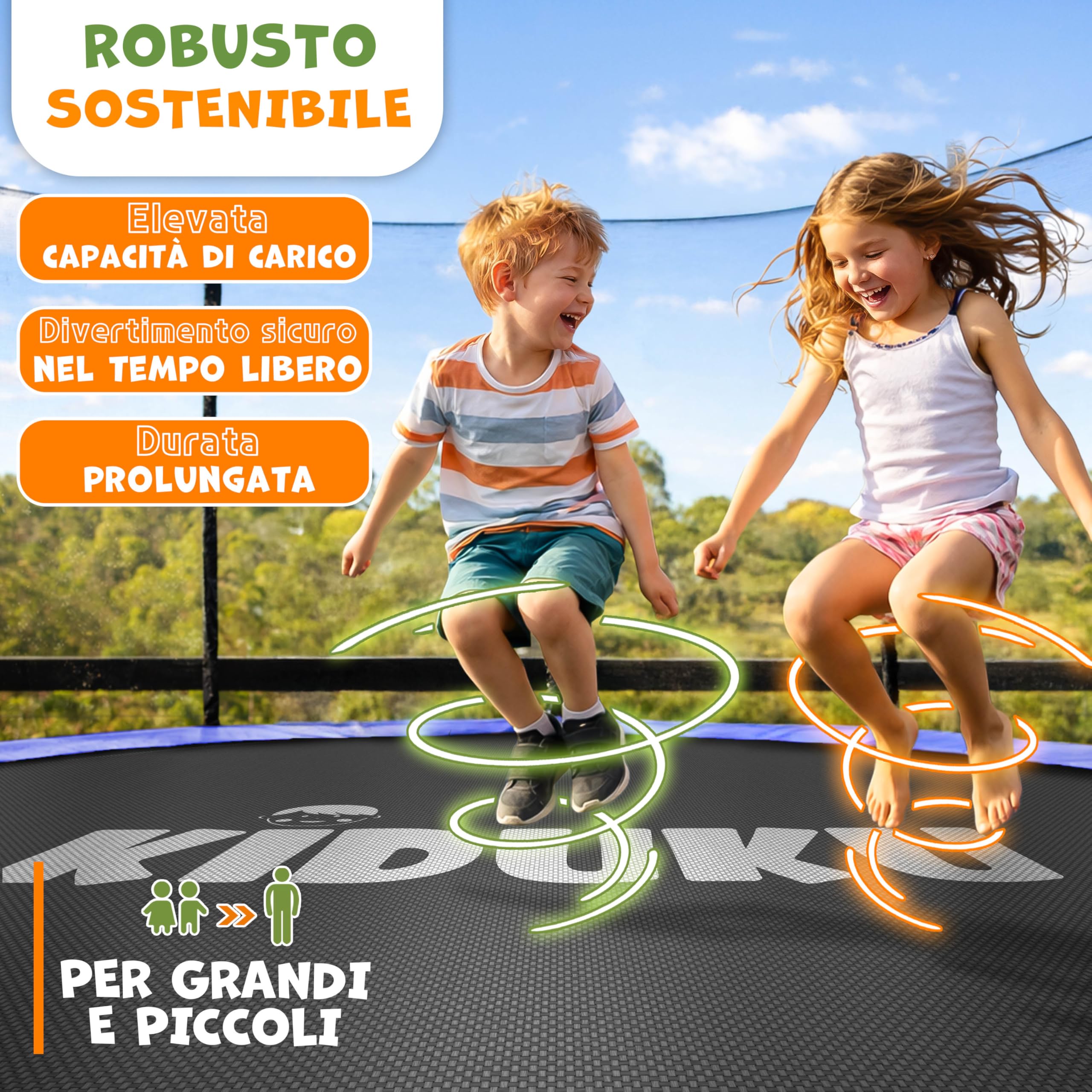 KIDUKU Trampolino elastico Ø 244 305 366 427 cm | tappetino di ricambio 48 – 96 occhielli resistenti ai raggi UV e alle intemperie | accessori tappetino di ricambio per trampolino da giardino | panno