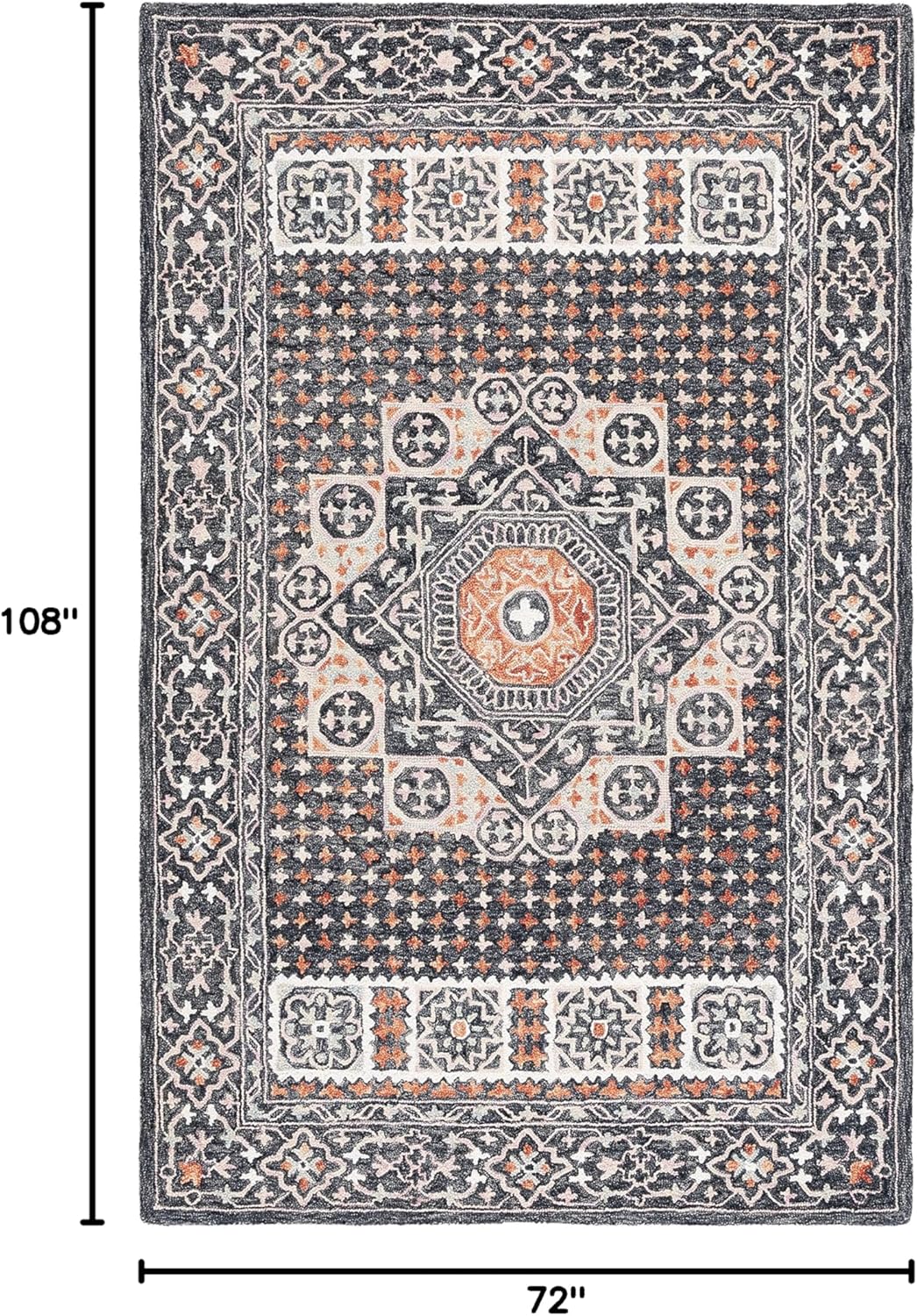 SAFAVIEH Aspen Collection Area Rug - 6' x 9', Black & Rust, Handmade Tassel Wool, Ideal for High Traffic Areas in Living Room, Bedroom (APN130Z)