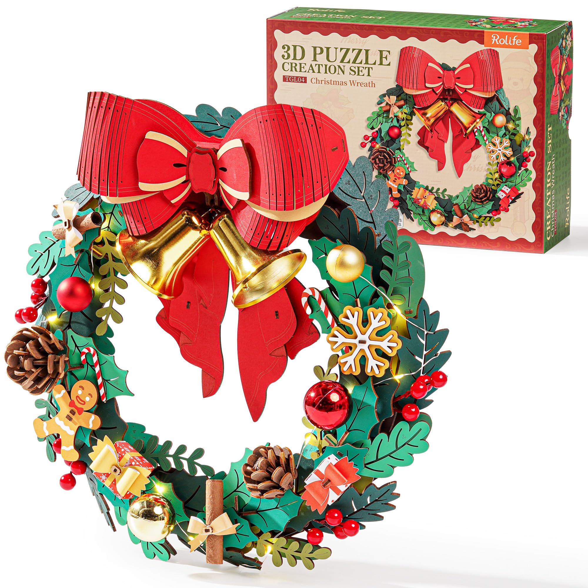 Amazon | Rolife 立体パズル 3D木製パズル クリスマスリース ライト