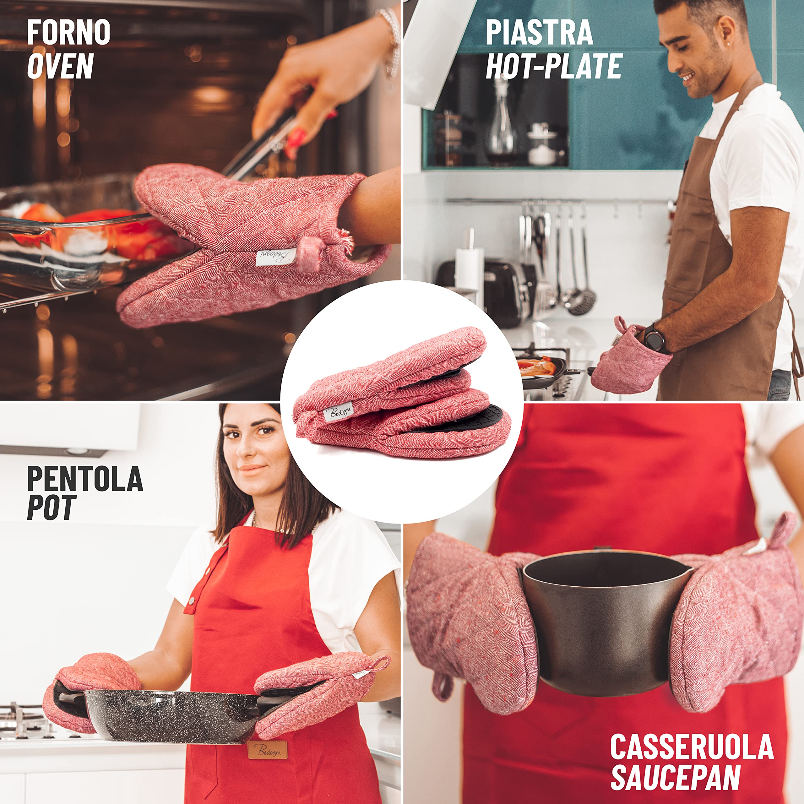 Guanti da Forno e Barbecue in Spesso Cotone con Prese in Silicone Anticalore,Guanti da Cucina per Cucinare - Appendibili - Regalo donna - Regalo uomo