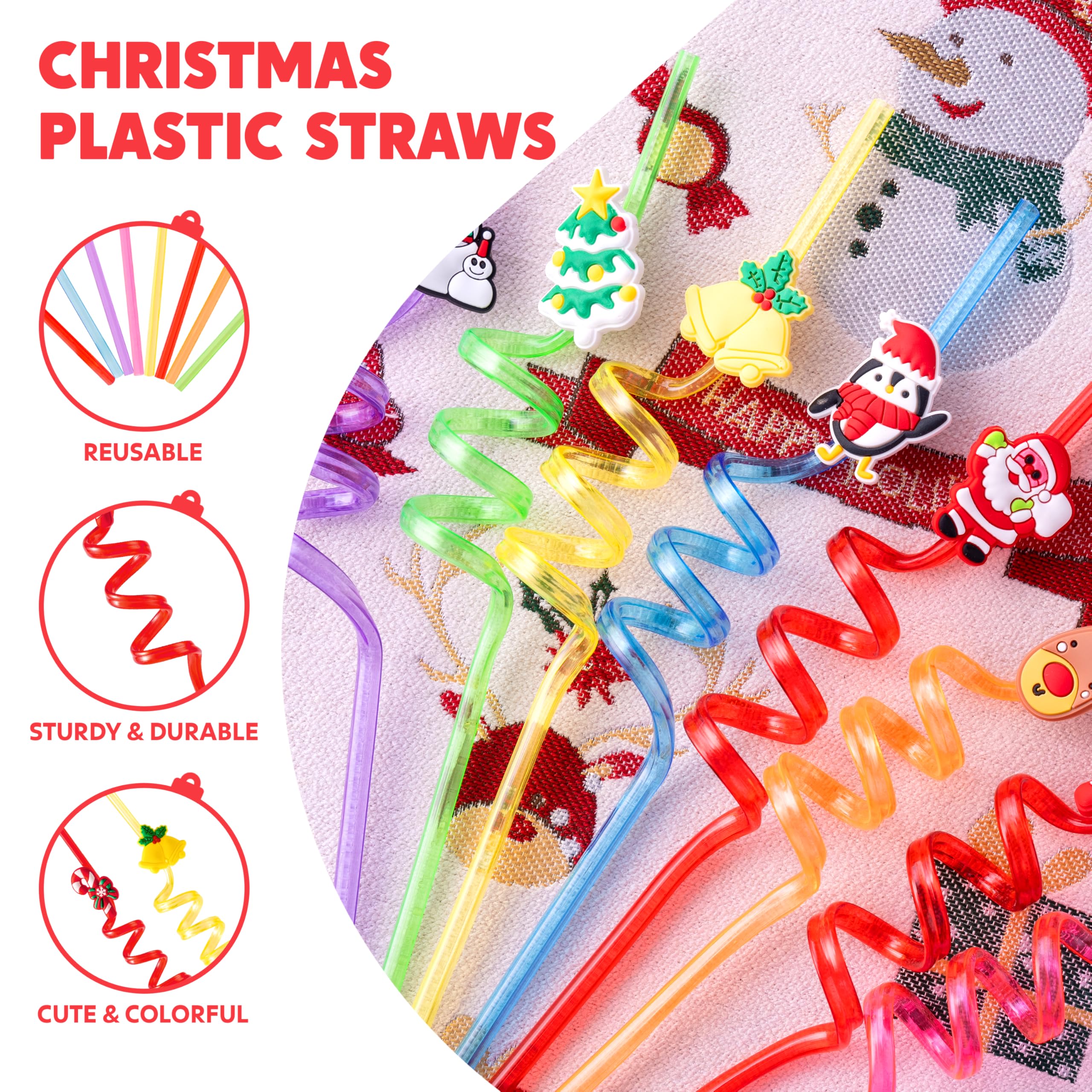 JOYIN 24 Stück Kunststoff-Trinkhalme in 8 Farben, wiederverwendbare Trinkhalme für Weihnachtsgeschenke, kinderfreundliches Zubehör, Weihnachtsfeier-Dekorationen, Goodie-Tütenfüller für Kinder.