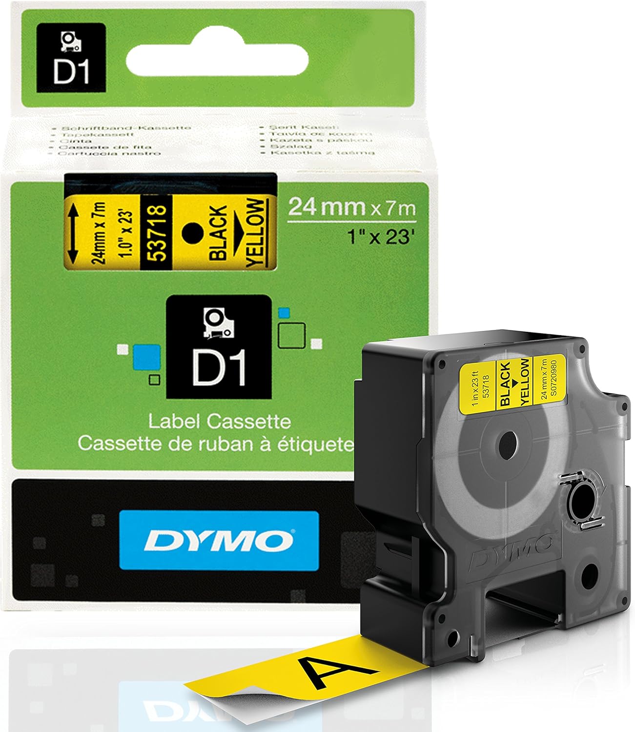 DYMO Standard D1 53713 Labeling Tape (Black Print on White Tape, 1'' W x 23' L, 1 Cartridge): Office Products