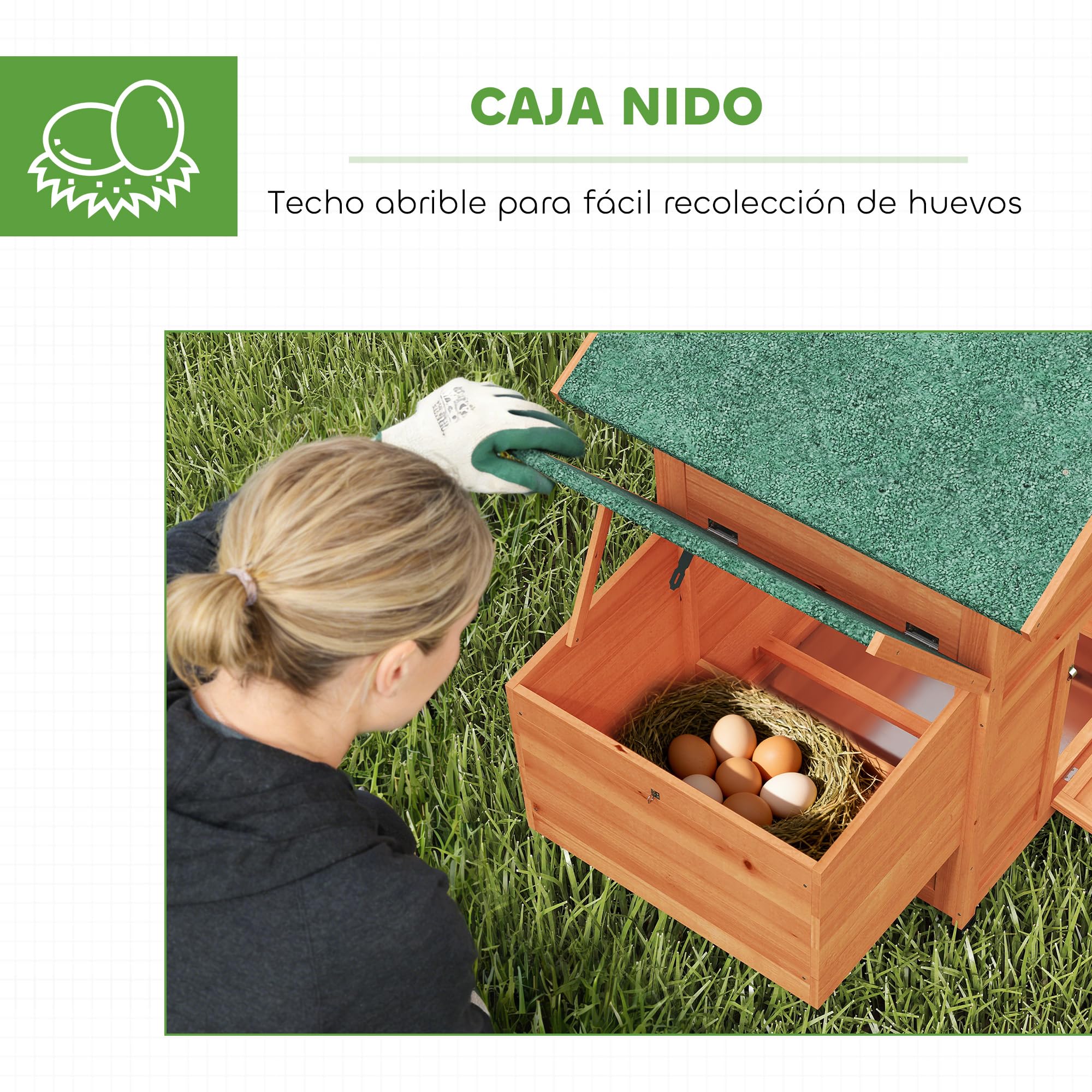 PawHut Gallinero para Exterior de Madera, 113,5x67,5x95,5 cm, para 2 Gallinas, Gallinero con Nido, Bandeja Extraíble, Techo Impermeable, Ventana Deslizante, Rampa, Perchas, Conejera, Naranja