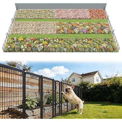 FXW Garden Fence Outdoor for The Yard – 24in(H) x 91.3ft(L) Heavy Duty Metal Animal Barrier for Dog and Rabbit, Decorative Dog Fence, 48 Panels, Black