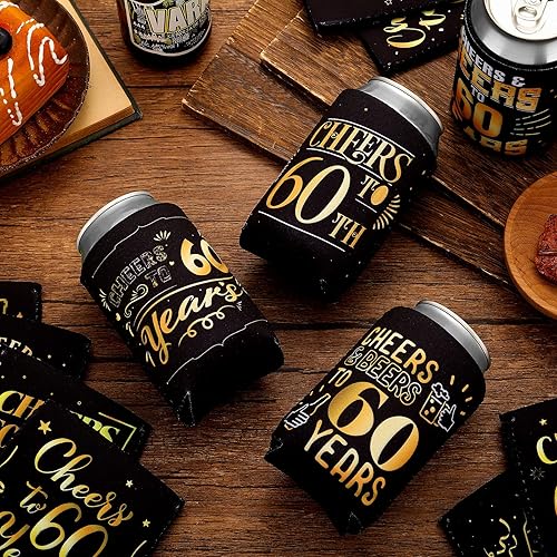 Miniatura 5 de Umigy 48 fundas para latas de 60 cumpleaños a 60 años, de neopreno, para decoraciones de cumpleaños de 60 años, regalos de fiesta de cumpleaños de