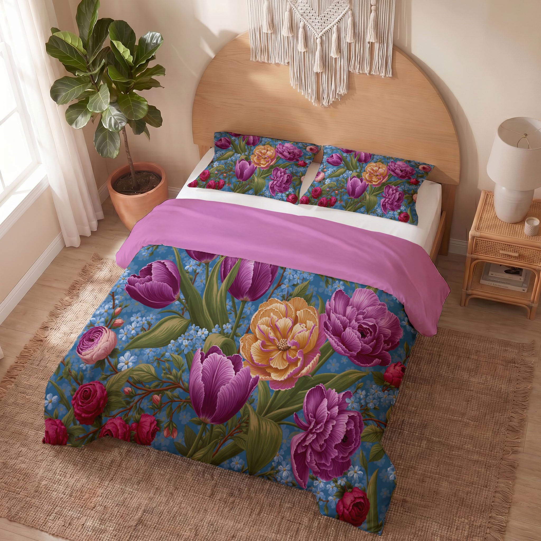 Housse de couette fleurs bleu marine avec fermeture éclair 220x240