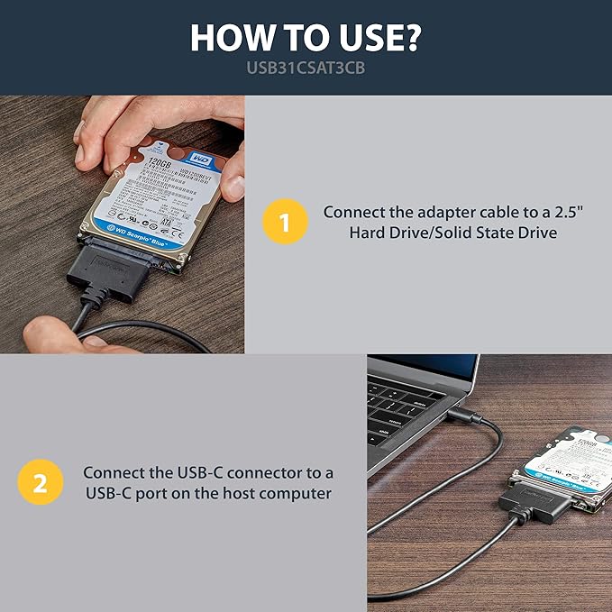 Adaptador StarTech SATA a USB-C 10Gbps para SSD/HDD 2.5 pulgadas miniatura 5