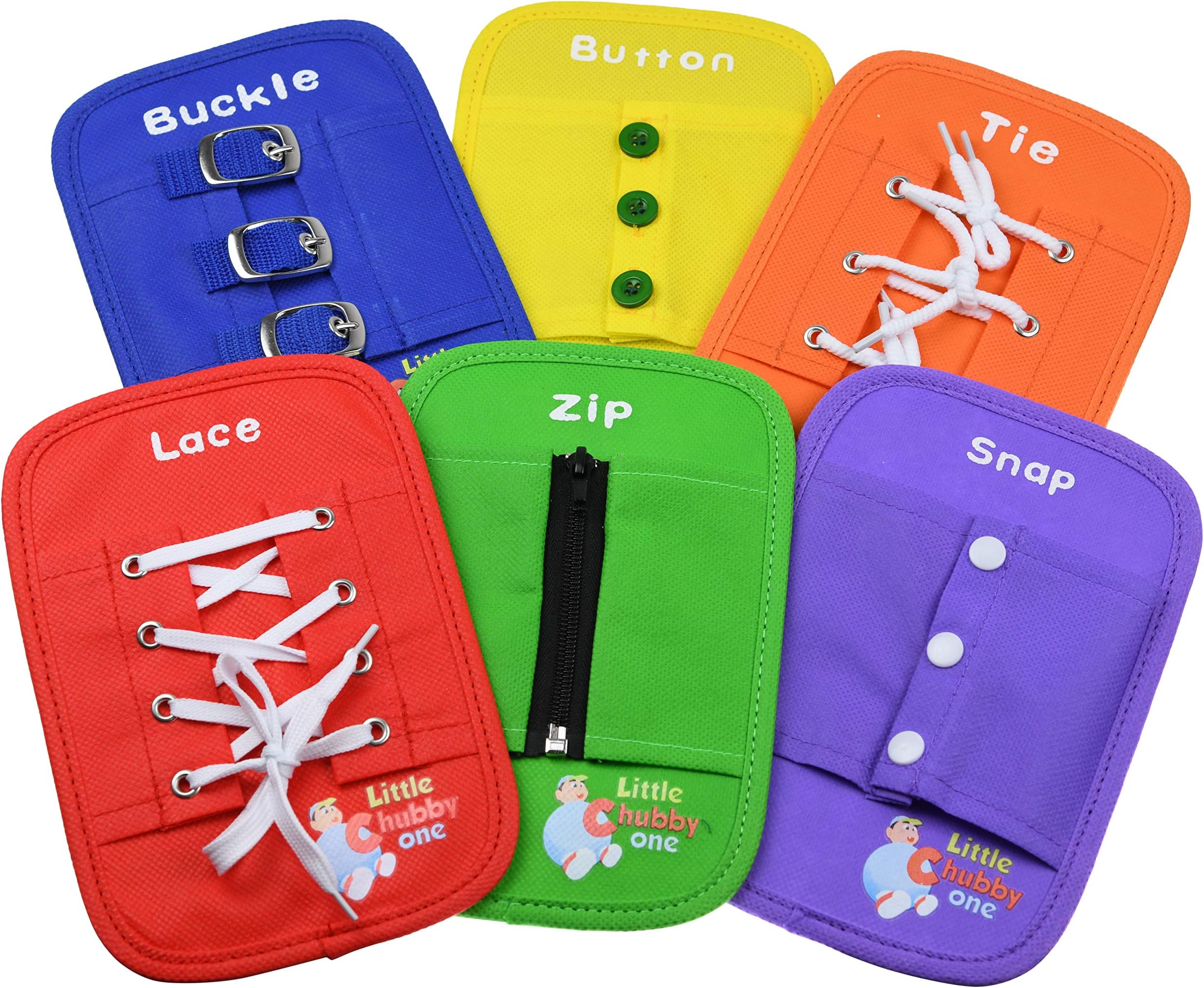 Little Chubby One Busy Board Set - 8x10 Inches - Learning Activity Toy - Educational, Helps Develop Motor & Dress Skills - Color, Hand Eye Coordination - Learn to Button, Buckle, Zip, Snap, Lace & Tie