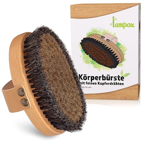 lampox Körperbürste, Gesichtsbürste mit feinen Kupferdrähten, Kupferbürste, Trockenbürste, Badebürste, Energiebürste mit Kupfer, Rückenbürste, Lymphdrainage (Körperbürste) - Körperbürste oval