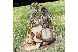 Steampunk Dragon with Human Skull Sculpture : Antique Gothic Home Decorations