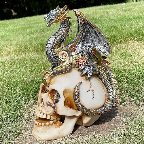 Estatua de calavera humana steampunk, decoración del hogar, figura decorativa de Halloween, escultura, diseño de engranajes, figura de esqueleto de