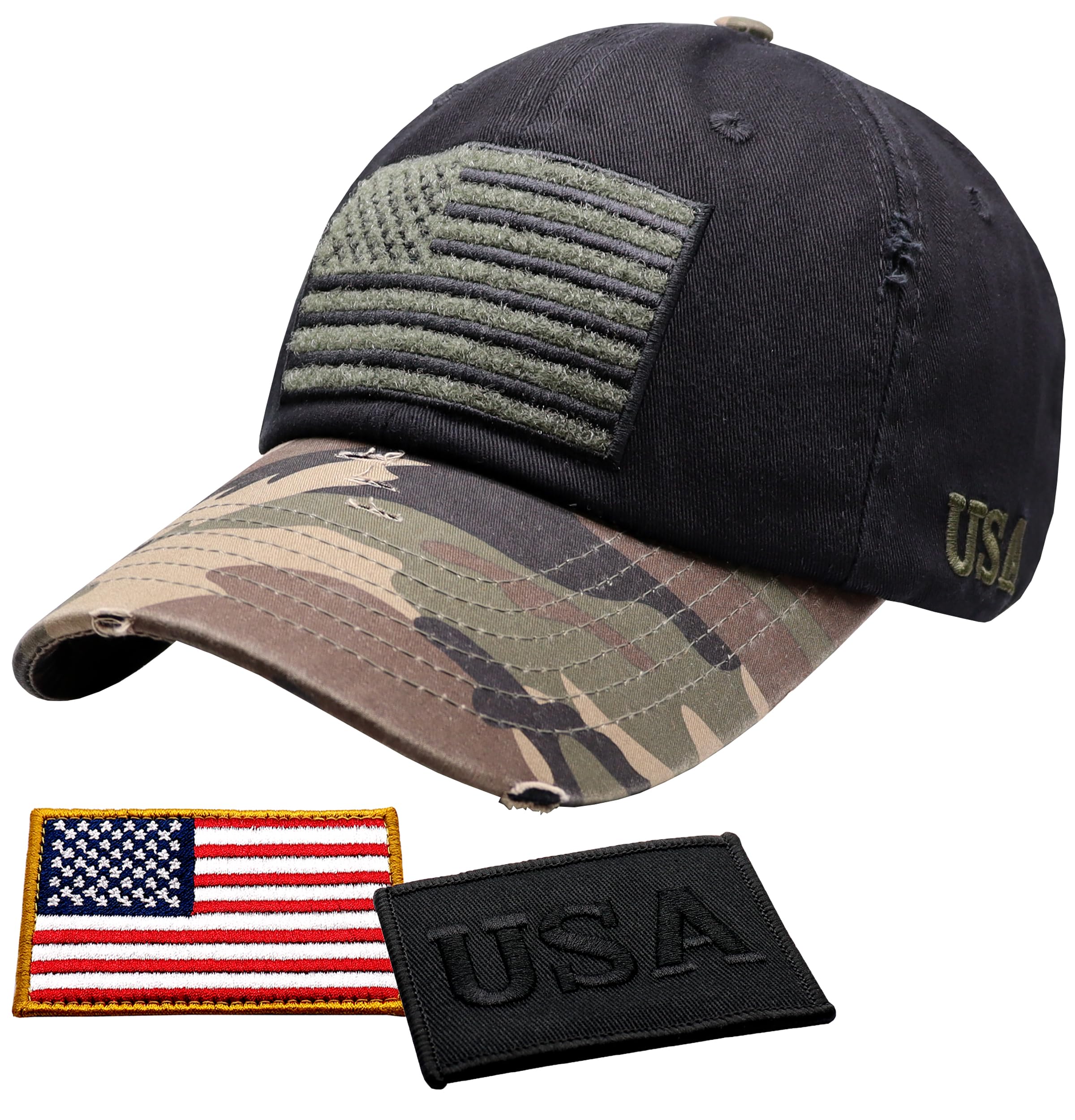 Antourage American Flag Unisex Baseball Hat for Men and Women | USA Flag Mesh Snapback Cap with 2 Patriotic Patches