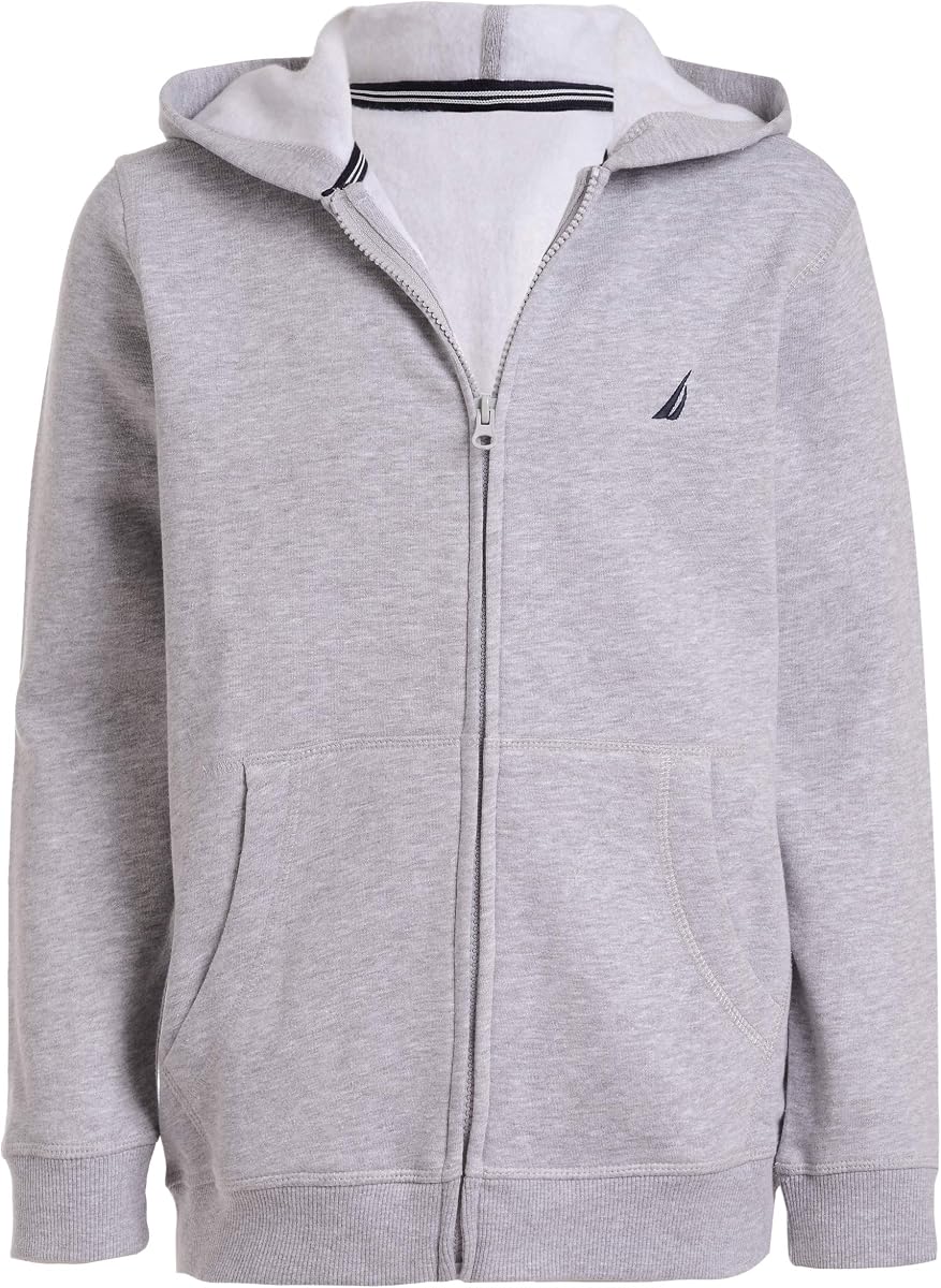 Sudadera con capucha y cremallera para niño, logotipo distintivo, bolsillos tipo canguro, forro polar ligero