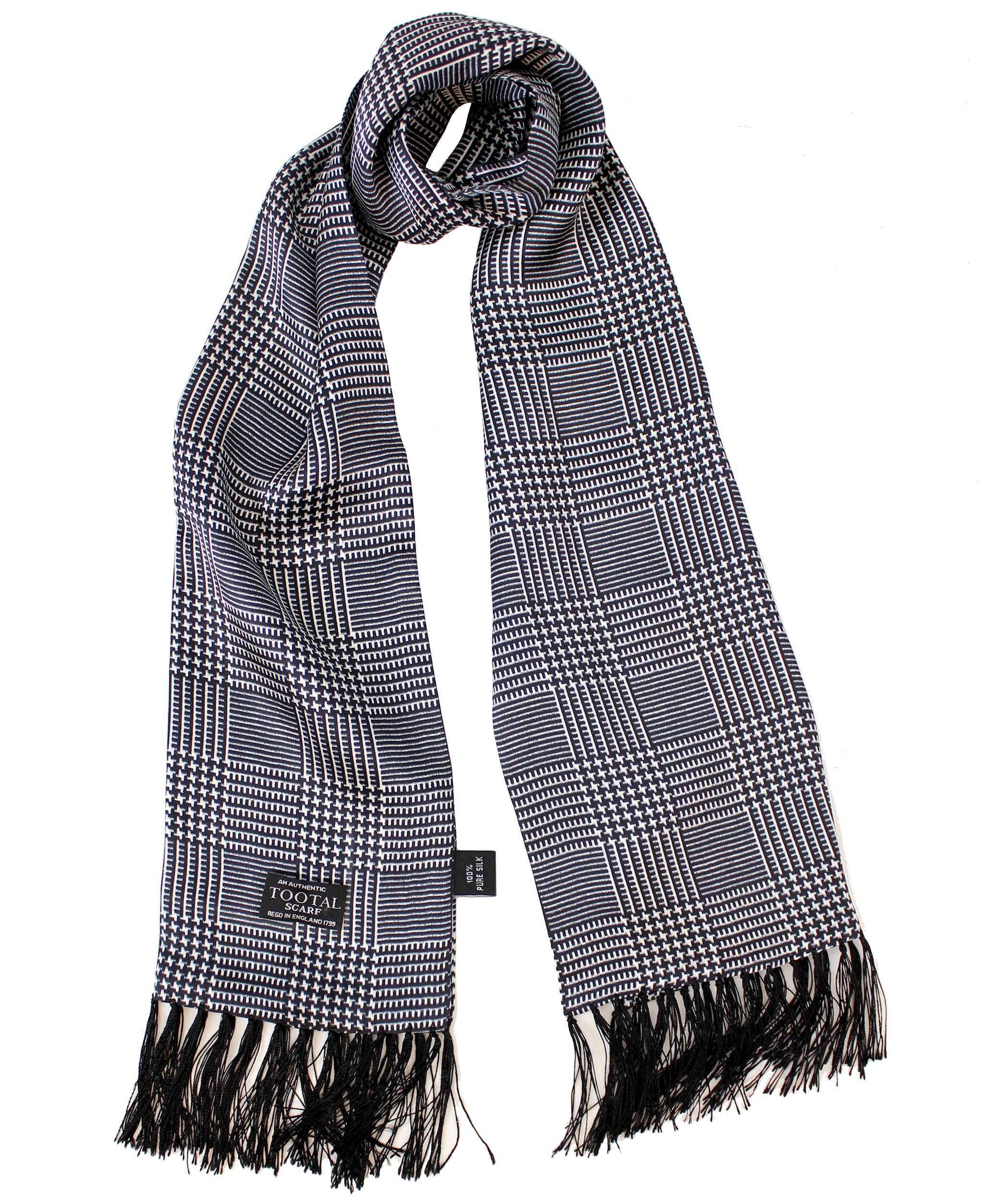Tootal Mens Retro 60s 100% Prince of Wales Pattern Mod Scarf (Black) (Prince of Wales, One Size)