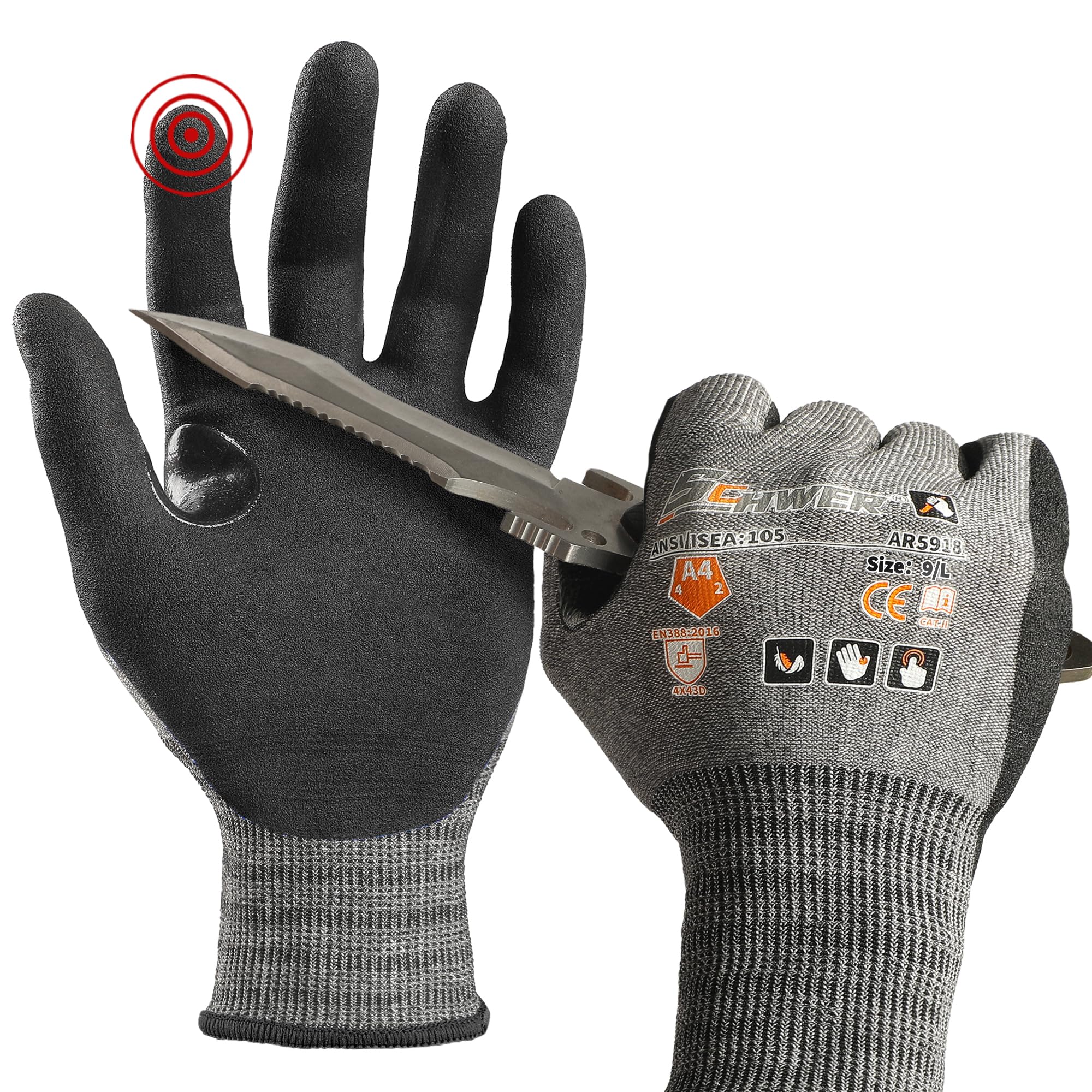 Schwer A4 AIR-SKIN Cut Resistant Work Gloves AR5918 with Extreme Lightweight & Thin, Grip Gloves for Gardening, Fishing, Refined Work, Mechanic,