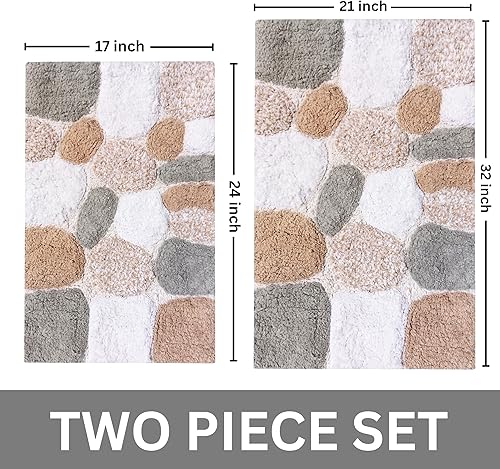 Miniatura 2 de Ramanta Home Juego de 2 alfombras de baño de algodón 100% puro de 21 x 32  17 x 24 pulgadas  21 x 32  17 x 24 pulgadas  21.0 x 2.4 in., suaves y