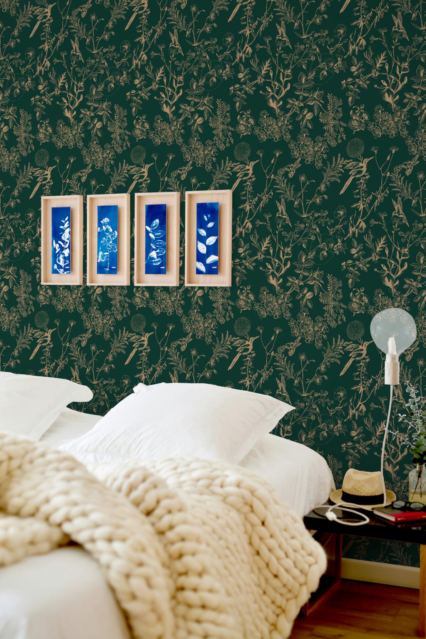 Timeet Selbstklebende Tapete Grün 41x1000cm Klebetapete Selbstklebend Vintage Möbelfolie Pflanze Vögel Blumen Blätter Vinyl Wasserdichte Klebefolie für Schlafzimmer Wohnzimmer Küche Wand Möbel