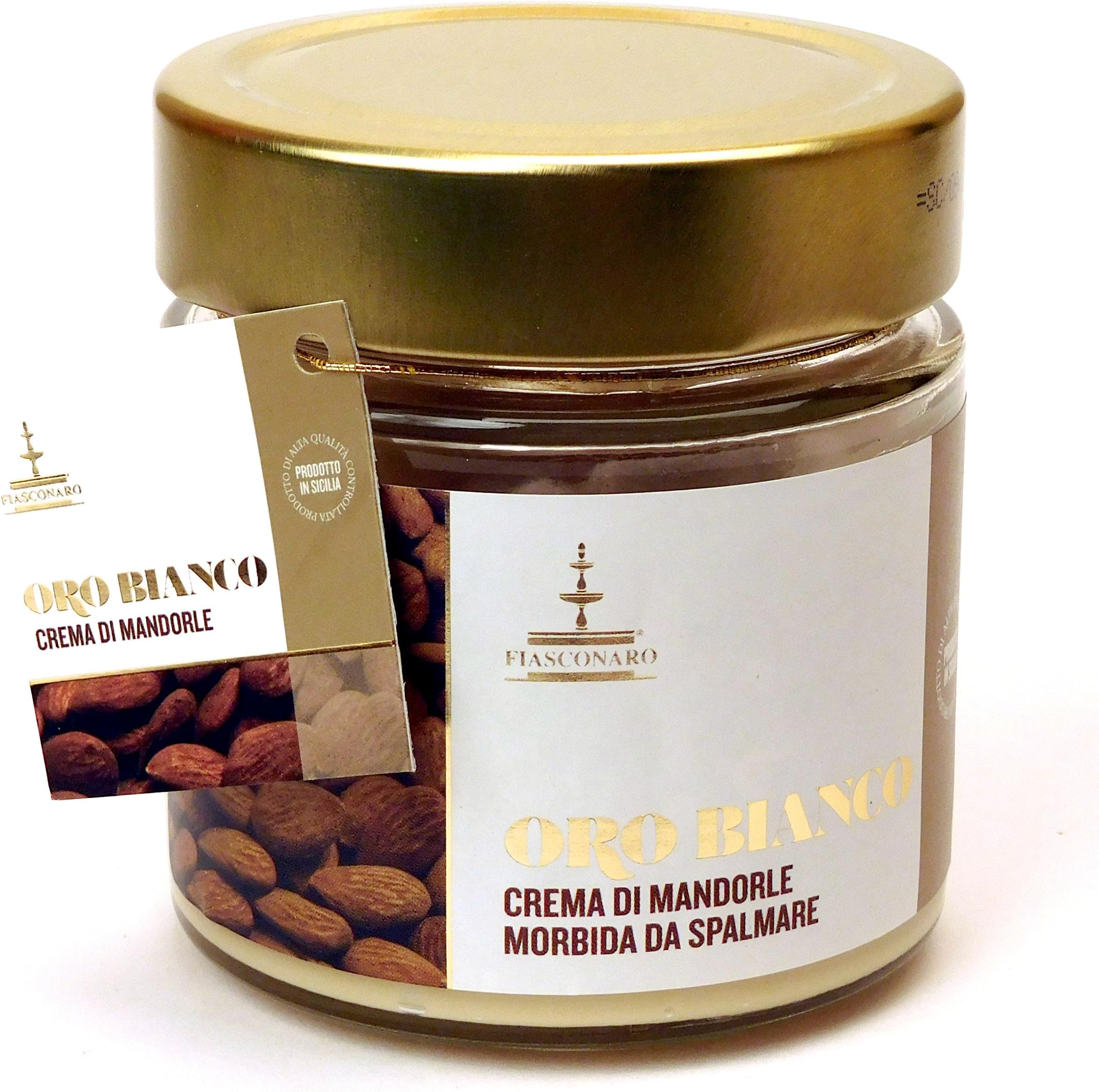 Fiasconaro Crema Oro Bianco Almond Cream Spread, 180 Gram Jar