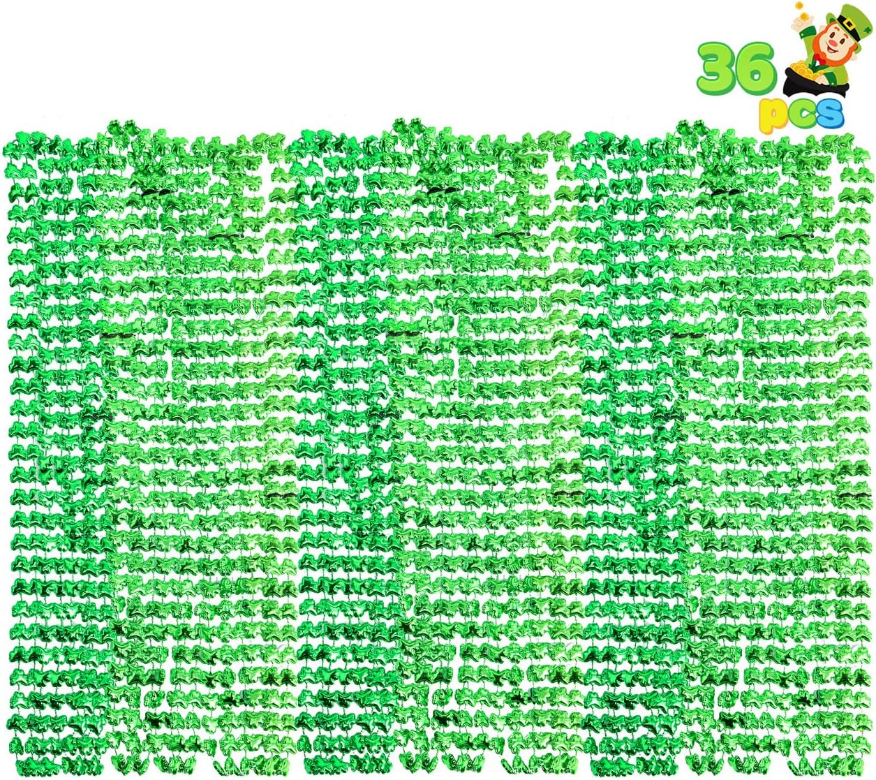 JOYIN 36 Pcs St. Patrick Shamrock Bead Necklaces, Green Clover Bead Necklace for St. Patrick's Day Dressing Up Costume Accessories, Irish Carnival Party Favor Supplies