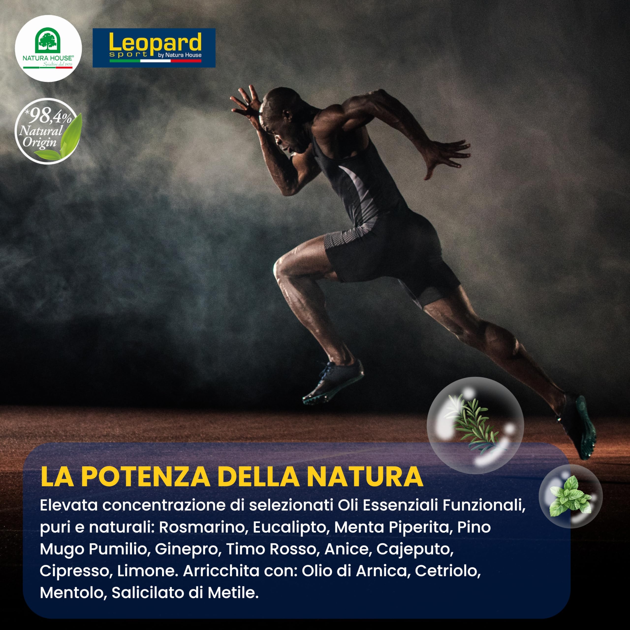 LEOPARD SPORT Emulsione Rapida Massaggio Pre e Post Attività, Crema Defaticante Gambe Sport, Crema Riscaldante Muscoli Sportiva con Arnica e Oli Essenziali, 500ml, 98,4% Naturale
